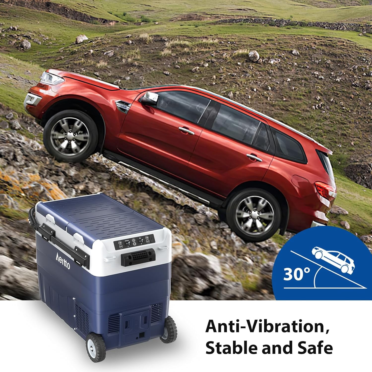 Aeitto Dual Zone Portable Car Refrigerator, Electric Cooler and Freezer for Travel and Camping (Blue, 52 qt) 7oy79