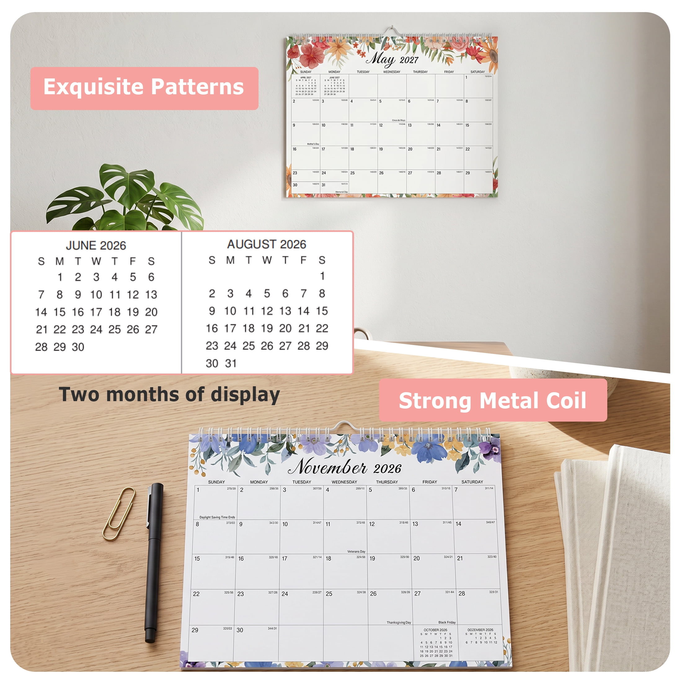 ViVin Monthly Wall Calendar, 18-Month Planner with Floral Designs (8.5 in x 11 in) 3t22o