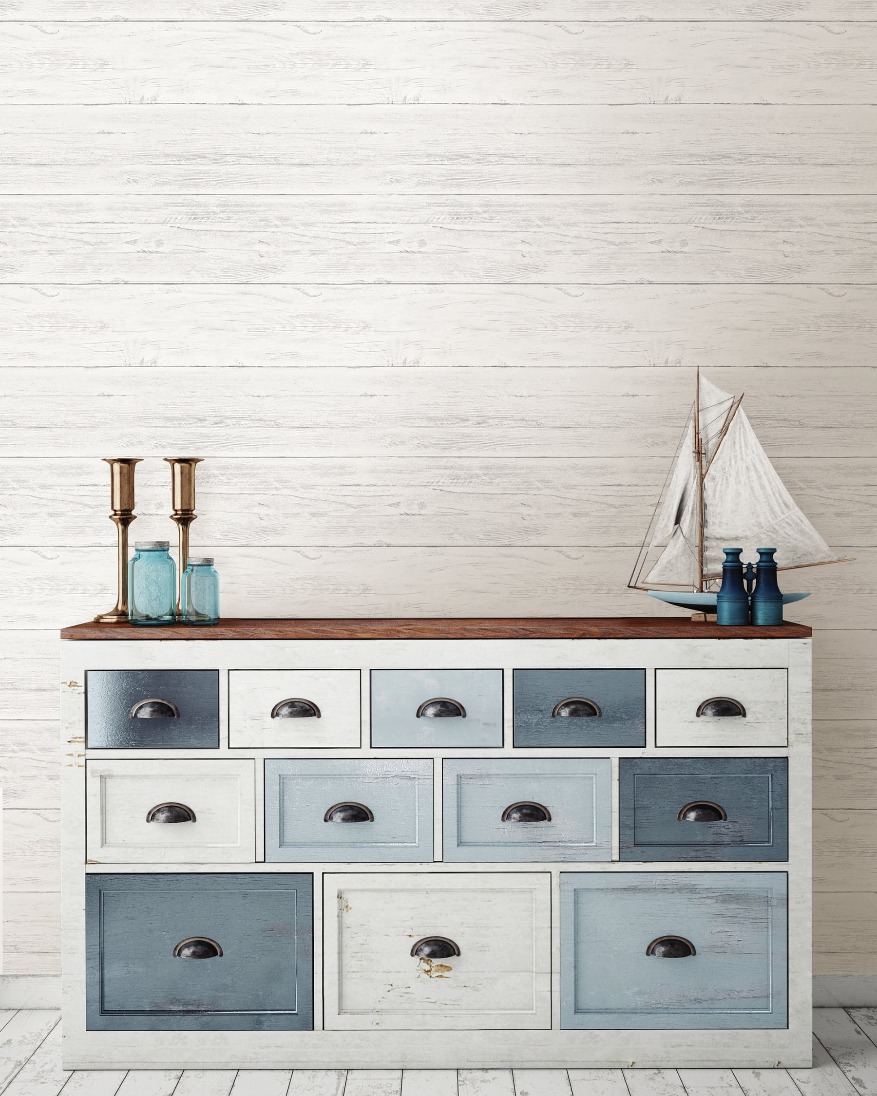 NuWallpaper Shiplap Vinyl Peel And Stick Wallpaper Sample (White, 8 in x 10 in) m5d4c