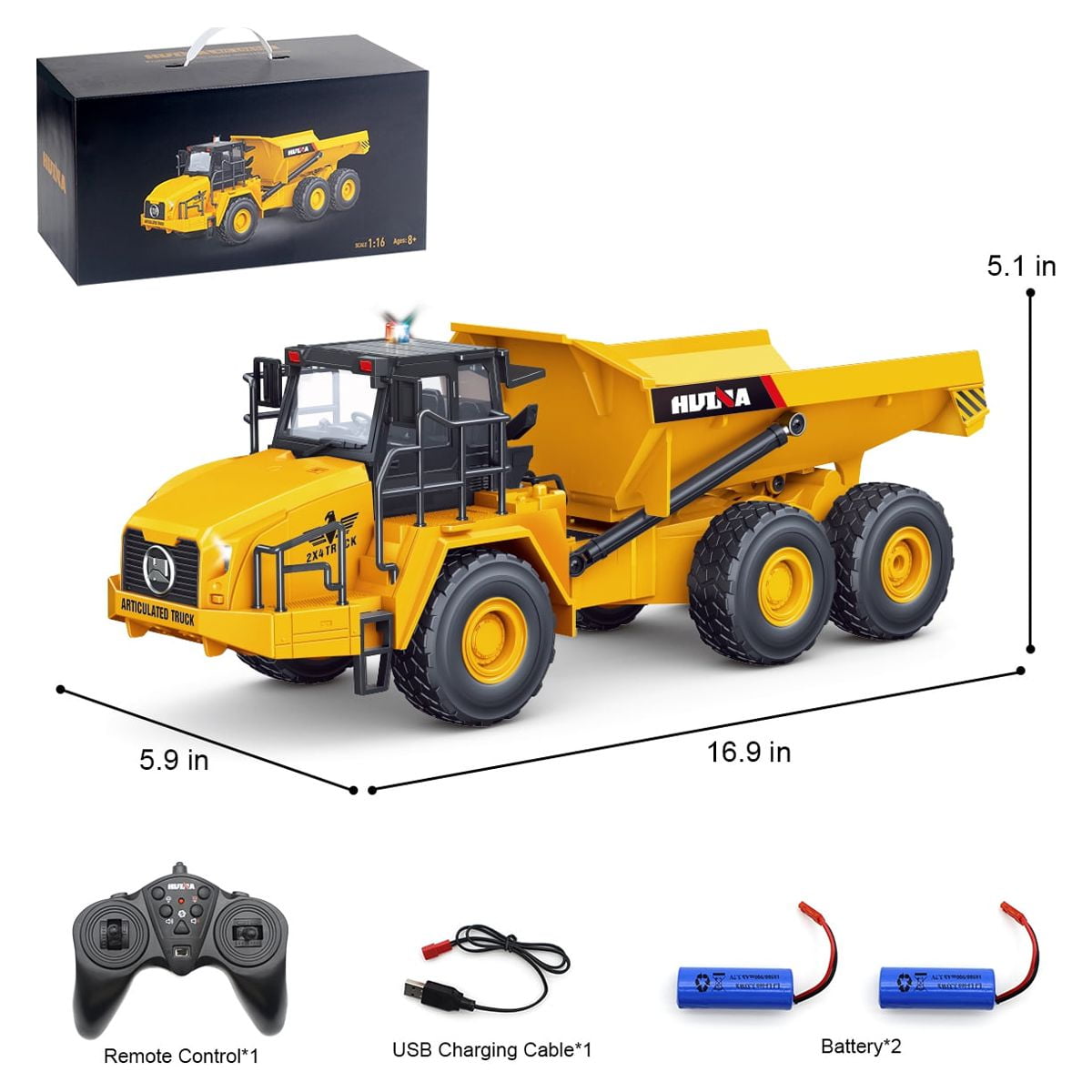 Fisca Remote Control Dump Truck, 6 Channel RC Construction Vehicle with Lights and Sound (Yellow, 15.55 in) tbofd