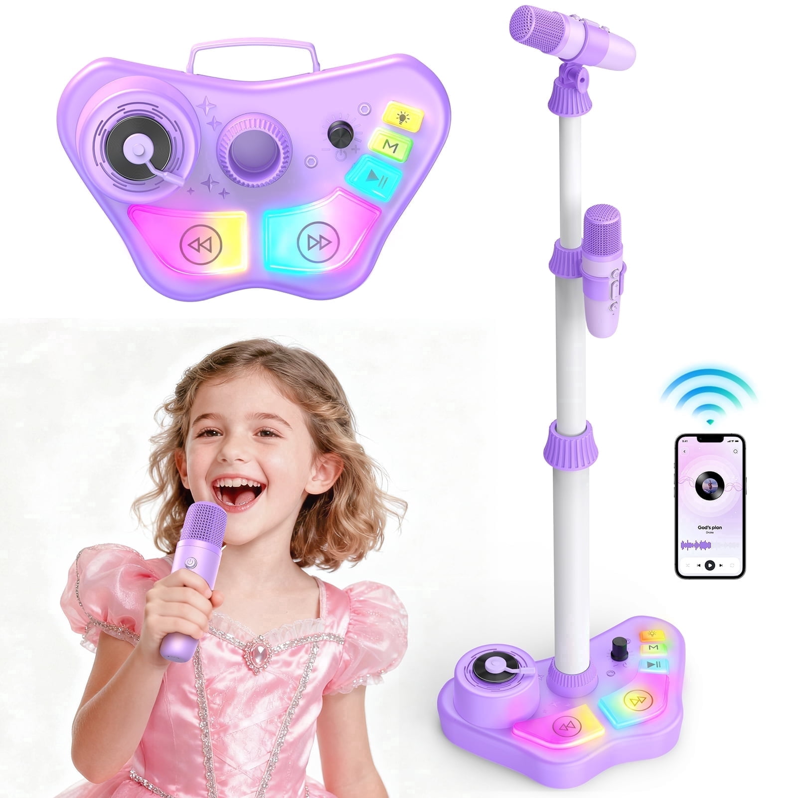 ATOPDREAM Bluetooth Karaoke Machine with Adjustable Stand and Microphone (Multicolor, 1 Pack) 72s6k
