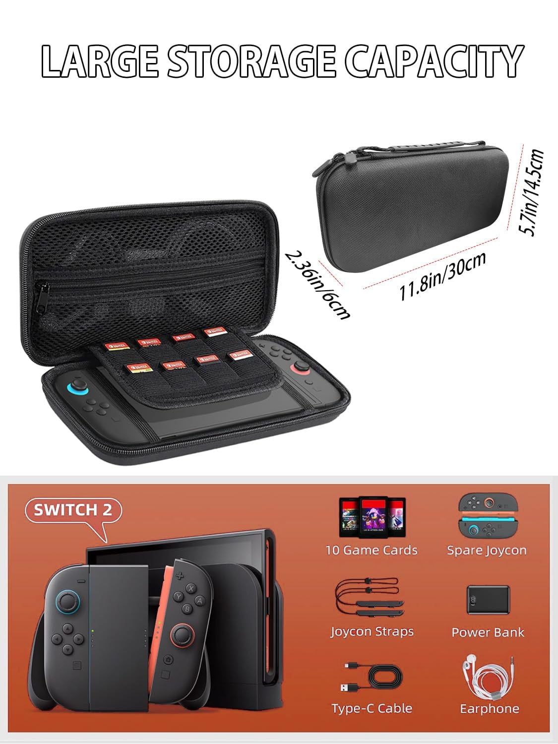 NBCP Hard Shell Carrying Case for Nintendo Switch 2 (Black, 11 in x 5.2 in x 1.7 in) wbvtp