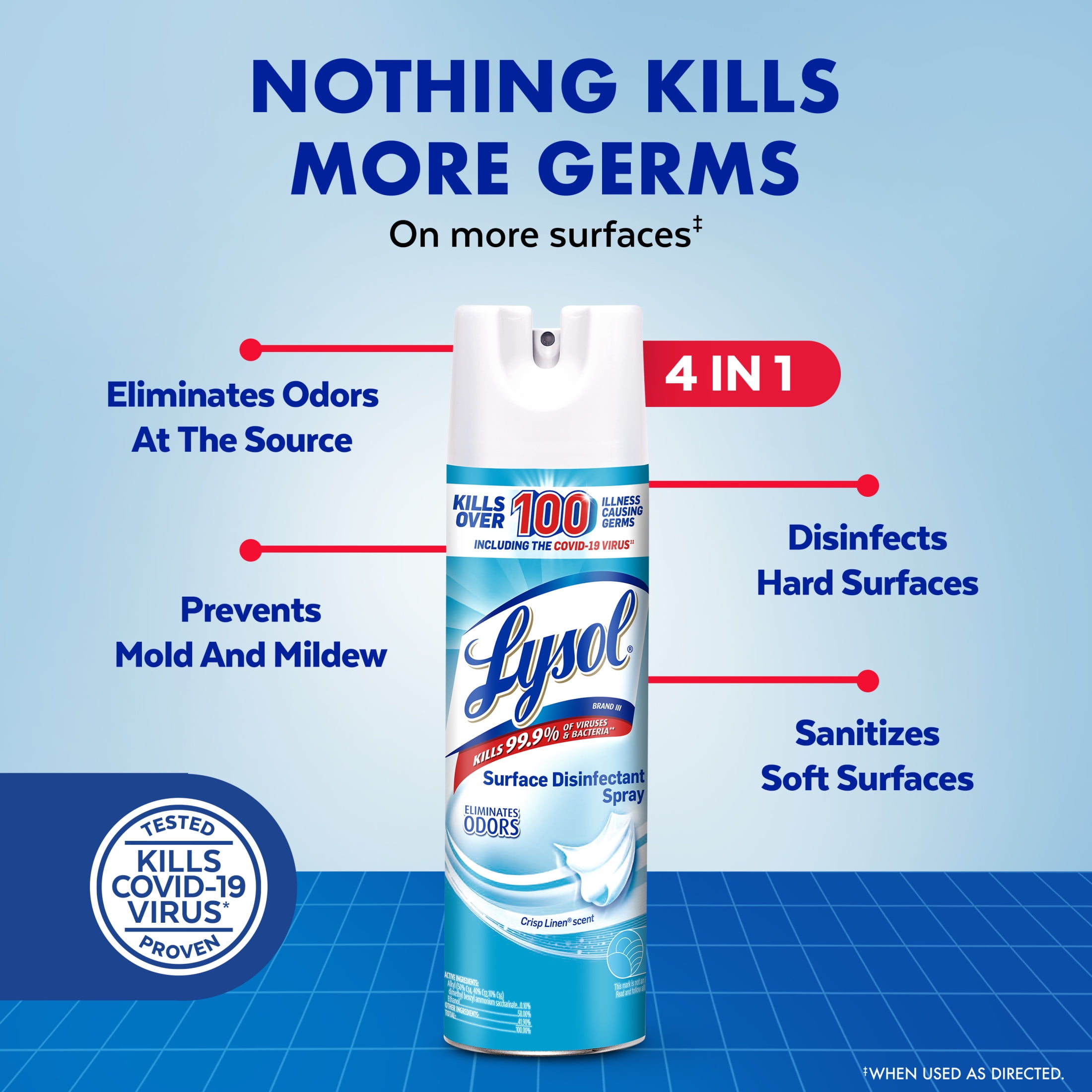 Lysol Disinfectant Spray, Sanitizing and Antibacterial Surface Cleaner, Crisp Linen Scent (4 Pack, 19 fl oz) k3nn0