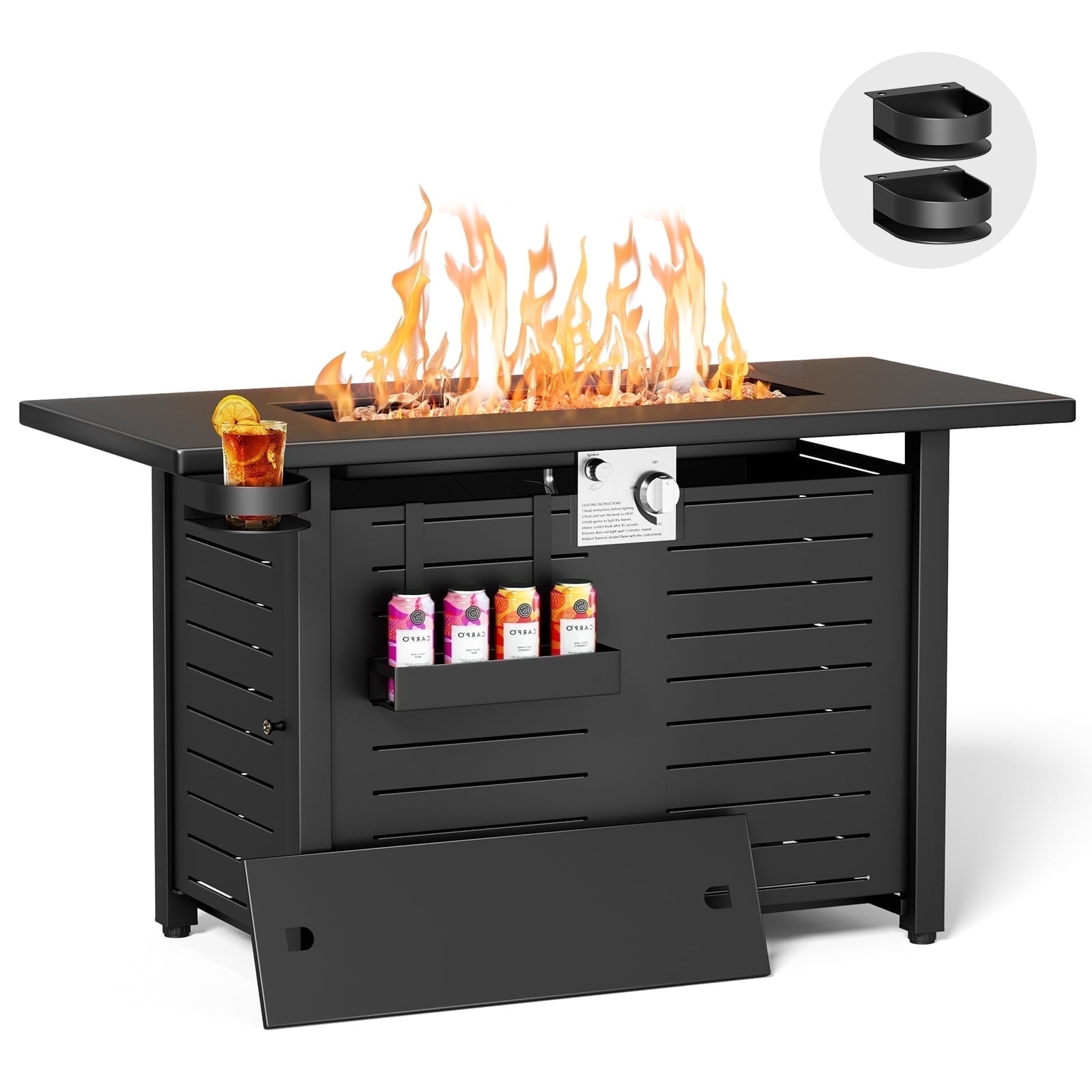 KingChii 45 in Propane Fire Pit Table with Lid and Lava Stone, 60,000 BTU Steel Gas Fire Pit for Outdoor Patio (Black, 45 in) dbp4b