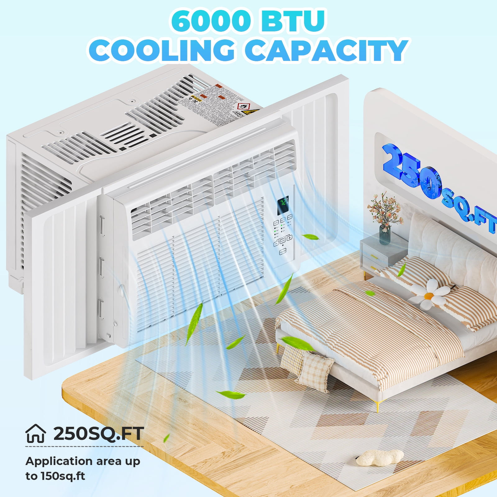 Ktaxon 6000 BTU Window Air Conditioner, 3-in-1 Cooling Fan and Dehumidifier with Remote Control (White, 250 Sq. Ft. Coverage) a28tg