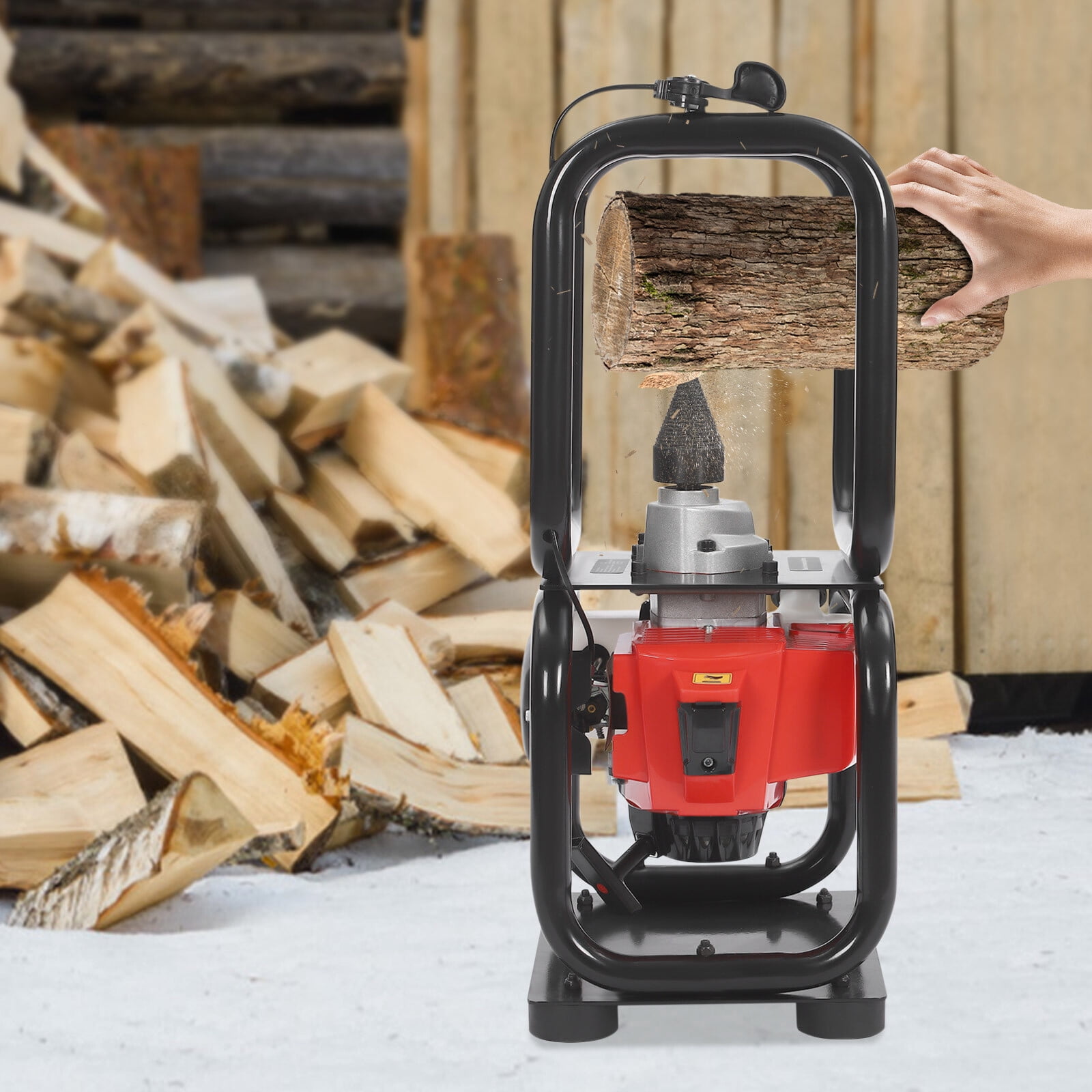Generic 3.4HP 64CC Gas Powered Log Splitter Cone Drill Firewood Processor (Black, 0.4 gal) vzvqw