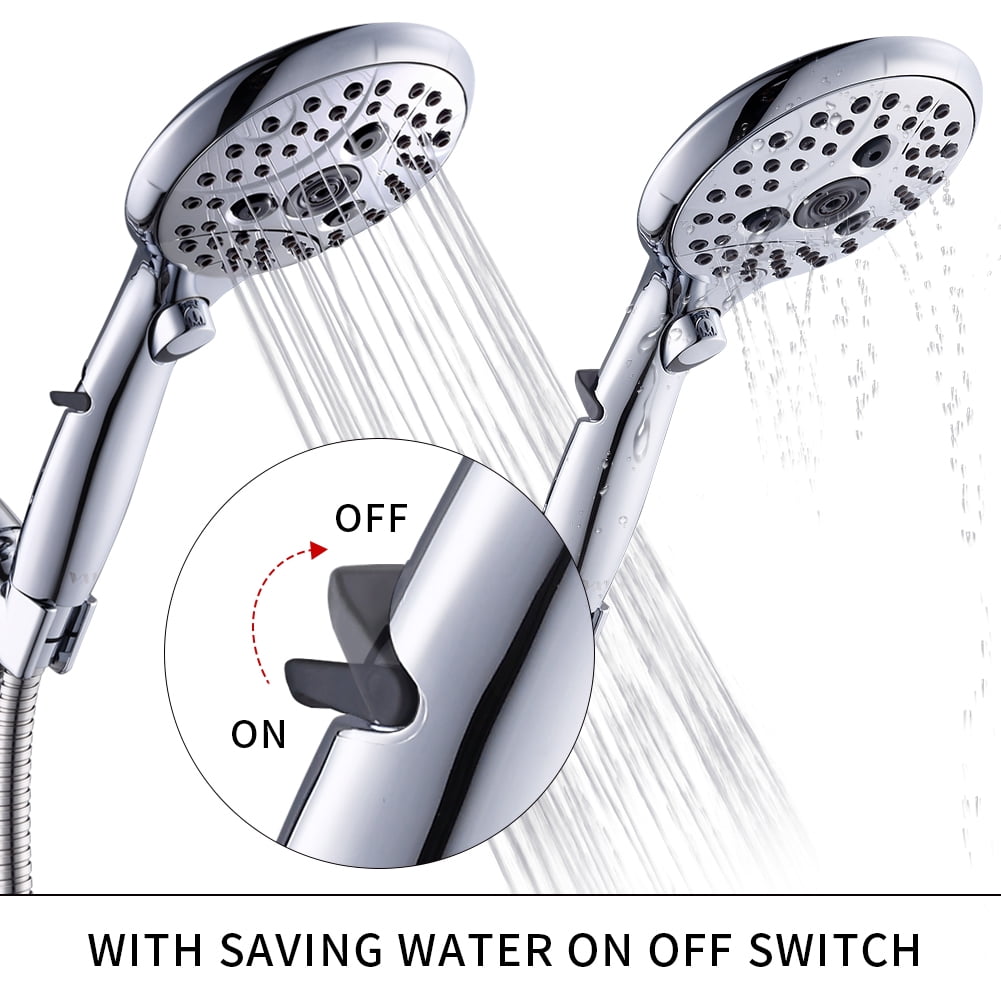 VXV Handheld Shower Head with On/Off Switch and 6 Spray Settings (Chrome, 6 ft Hose) a0xno