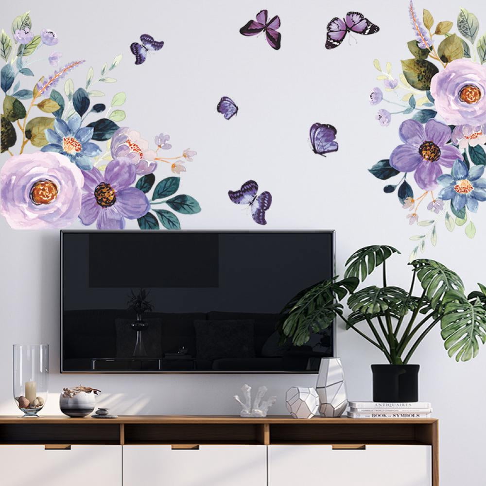 Jlong Purple Butterfly and Floral Wall Decals Peel and Stick Mural Art Decor (1 Set) xuli2