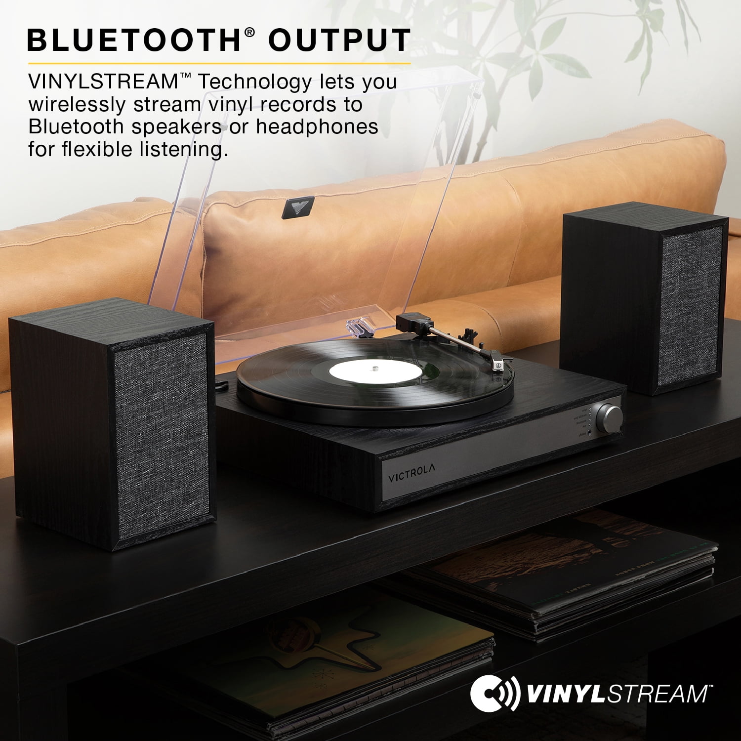Victrola Harmony Bluetooth Turntable System with Speakers (Natural, 17.5 in x 14.5 in x 4.5 in) qrrq3