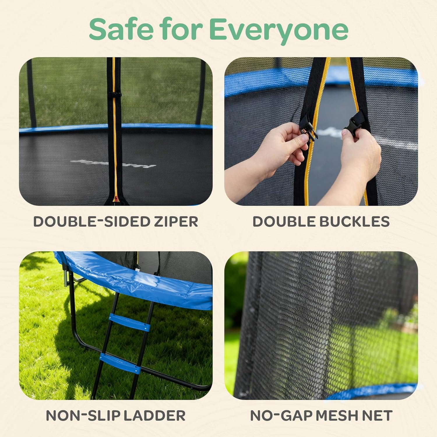 JoyBerri Outdoor Trampoline with Safety Enclosure, Ladder, LED Lights & Sprinkler (Blue, 15 ft) r0idr