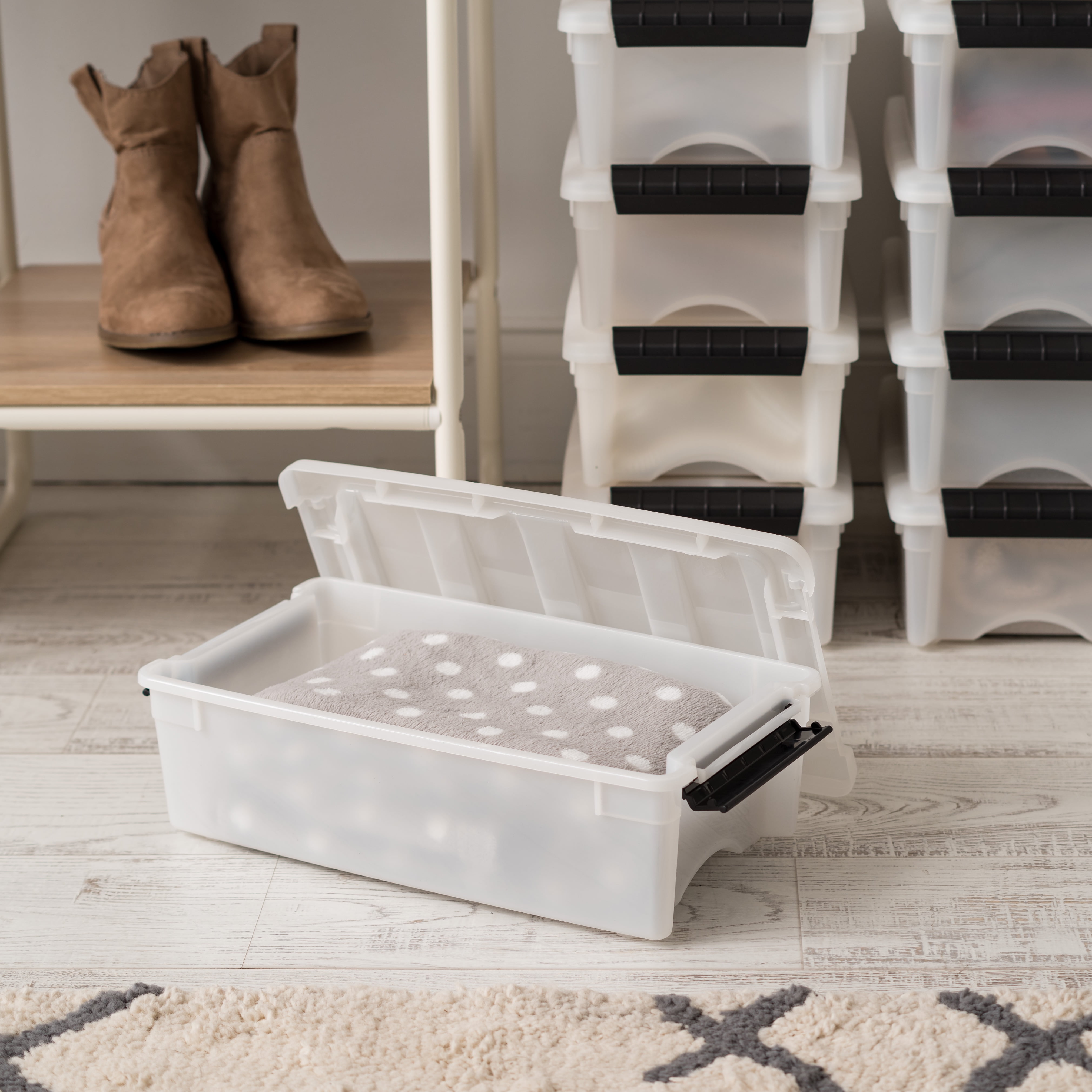 IRIS USA Stackable Plastic Storage Bins with Lids, Durable Organization Containers (Pearl, 6 qt, 10 Pack) m8l1l