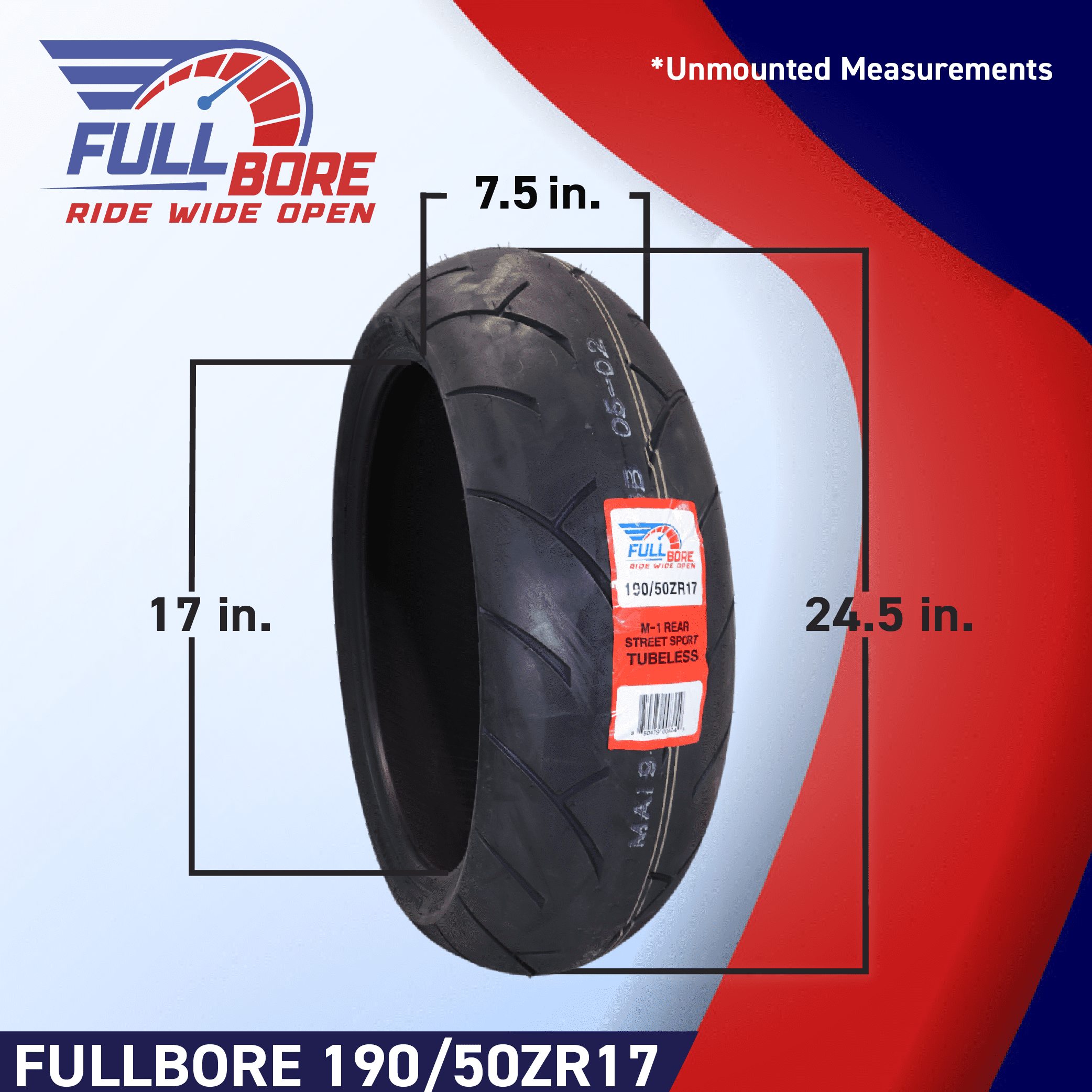 Full Bore M1 Rear Motorcycle Tire, High-Performance Radial, Superior Grip and Handling for Street Bikes (Black, 190/50-17) ihgun