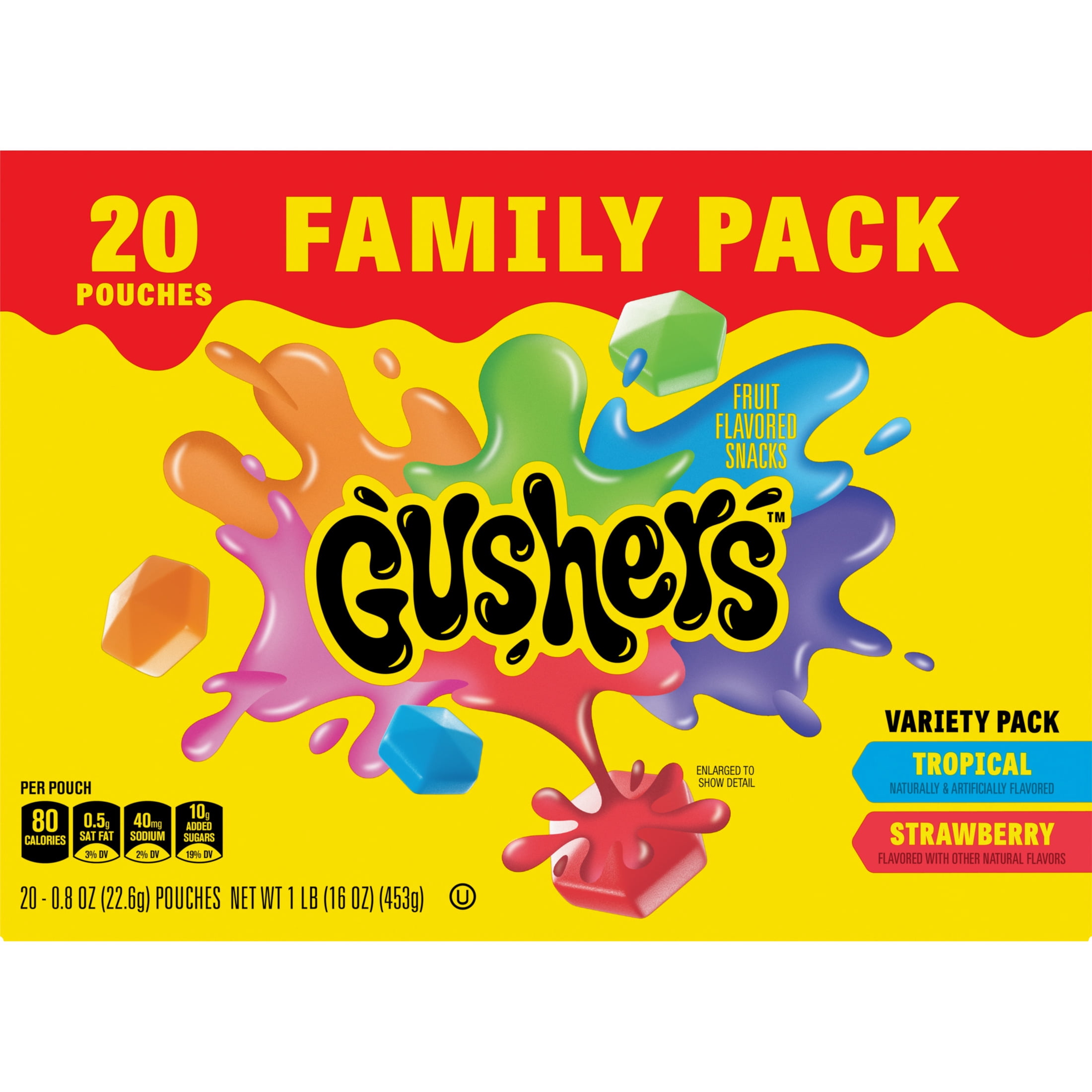Gushers Fruit Flavored Snacks, Tropical and Strawberry Variety Pack (20 Pouches, 16 oz) 5w0m6