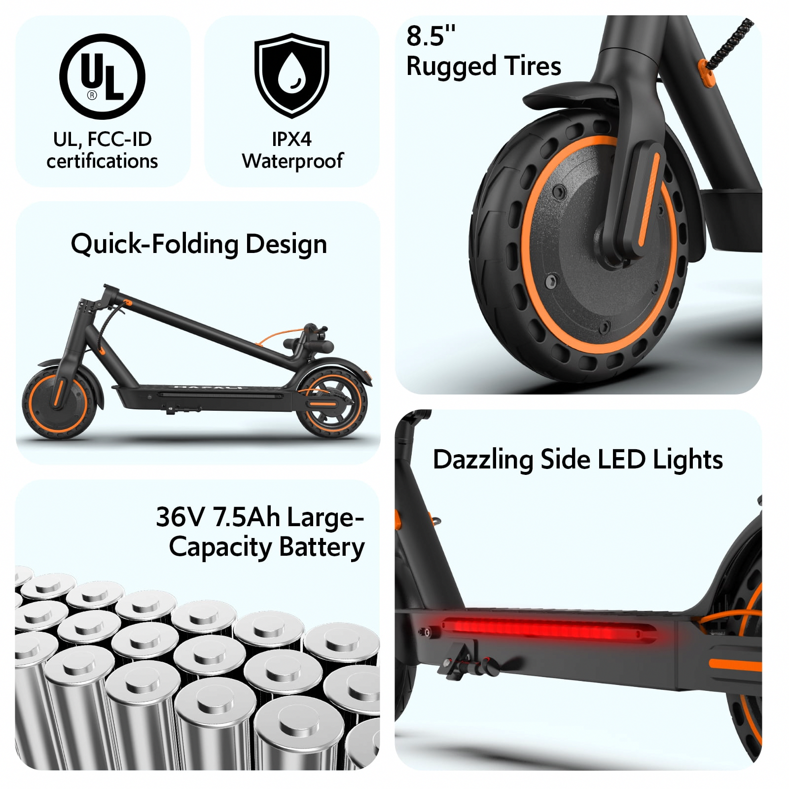 Hapali Electric Scooter for Adults, Folding E-Scooter with 550W Motor and Side Lights (Black, 31 lb) ifkkp