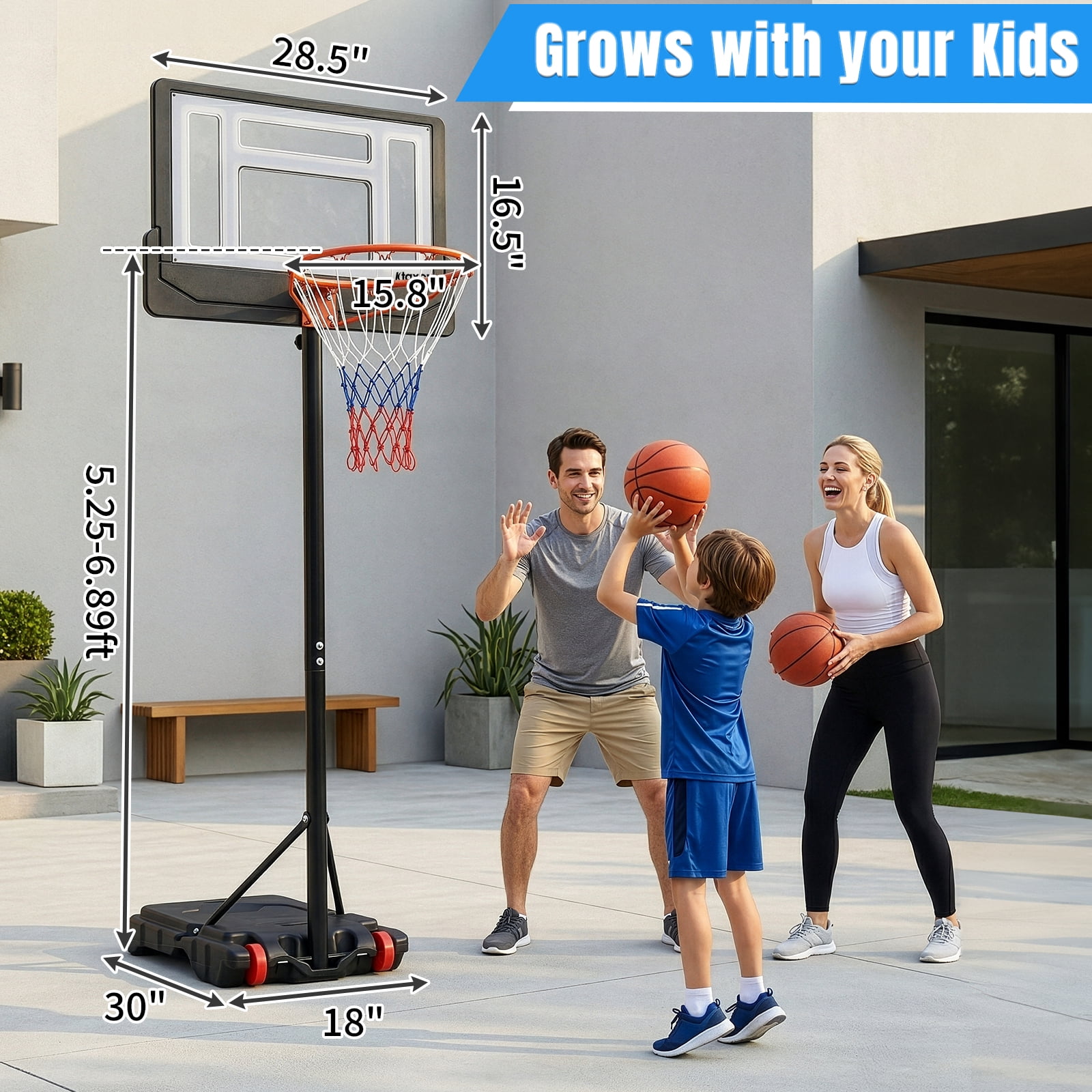 Ktaxon Portable Basketball Hoop System, Adjustable Height Basketball Goal for Indoor and Outdoor Play (Black, 6.5-8 ft) r71d7