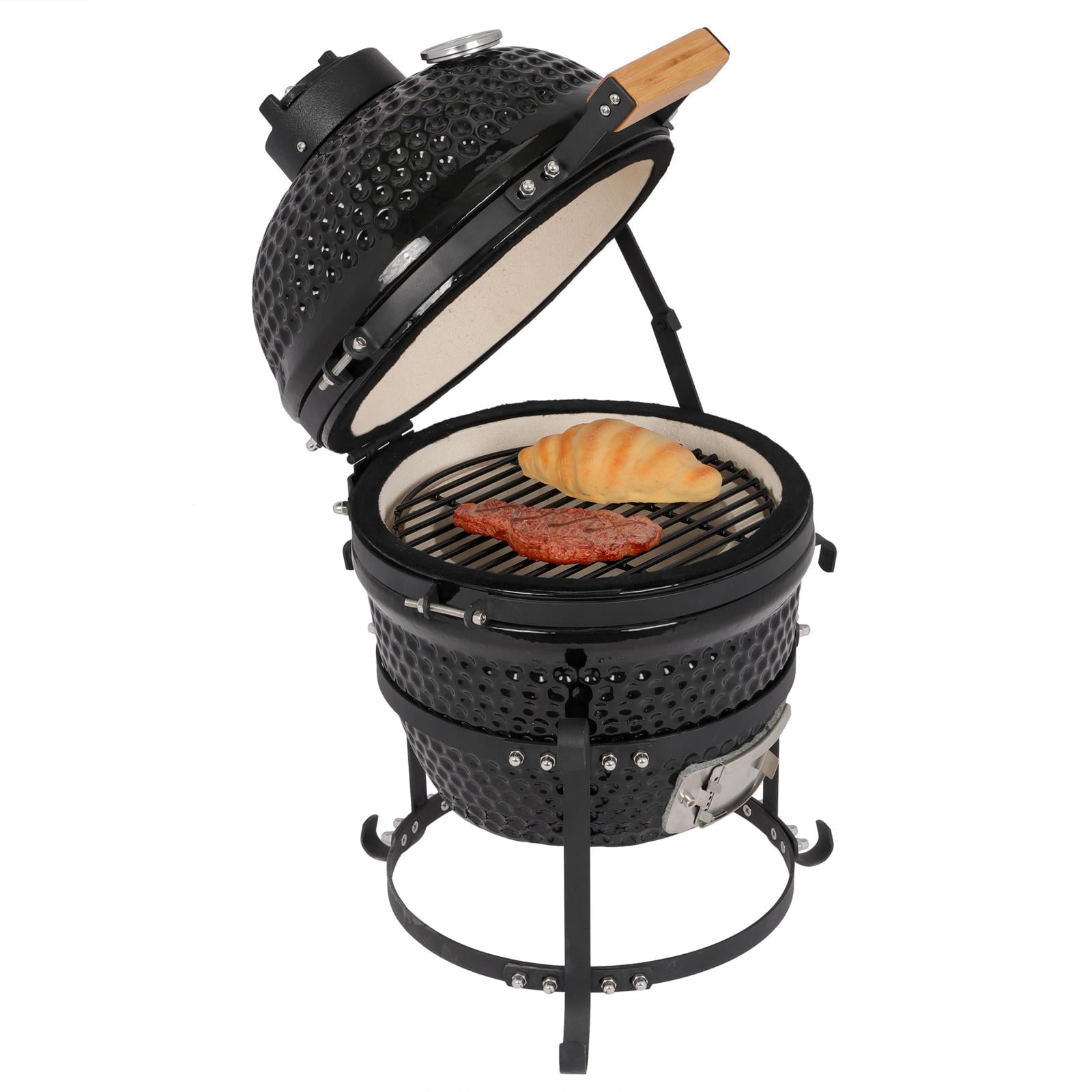 Zimtown Charcoal BBQ Grill, Ceramic Heat-Insulated Outdoor Cooking Station (Black, 13 in) 2p3uw