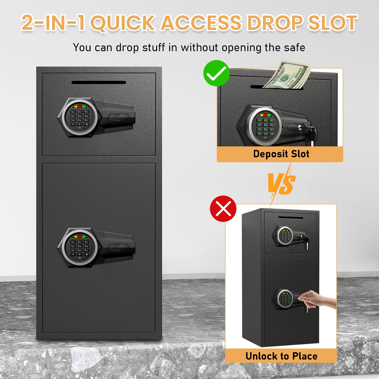 RIFLEWELL 6.5 Cuft Double Door Security Safe with Drop Slot, Digital Keypad Alloy Steel Cabinet (Black, 6.5 Cuft) puhks