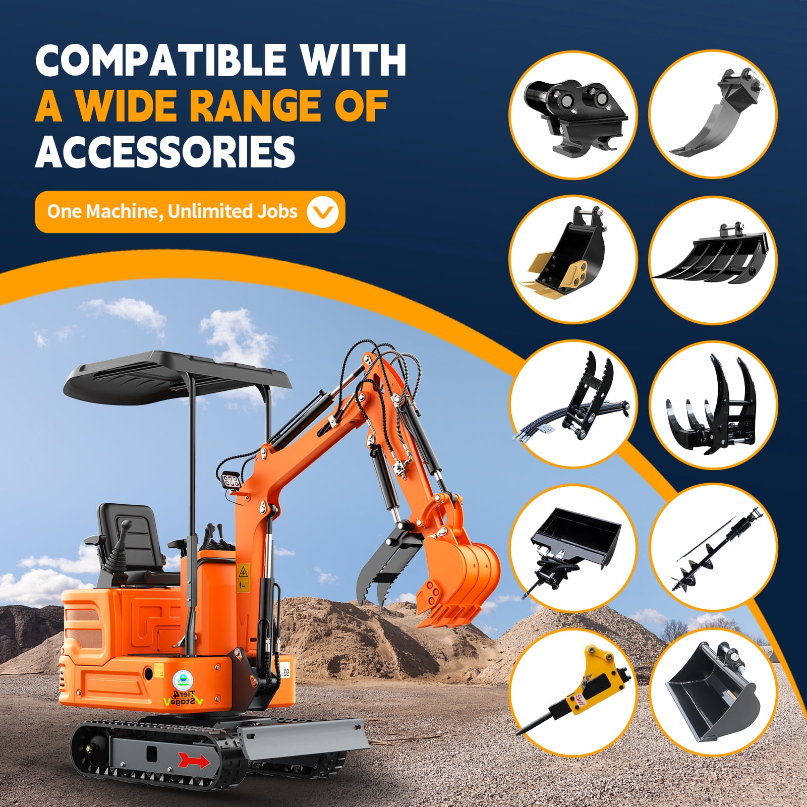 DigMaster 1.2 Ton Mini Excavator with 13.5 HP Gasoline Engine and Hydraulic Thumb (Orange, 2650 lb) diey3