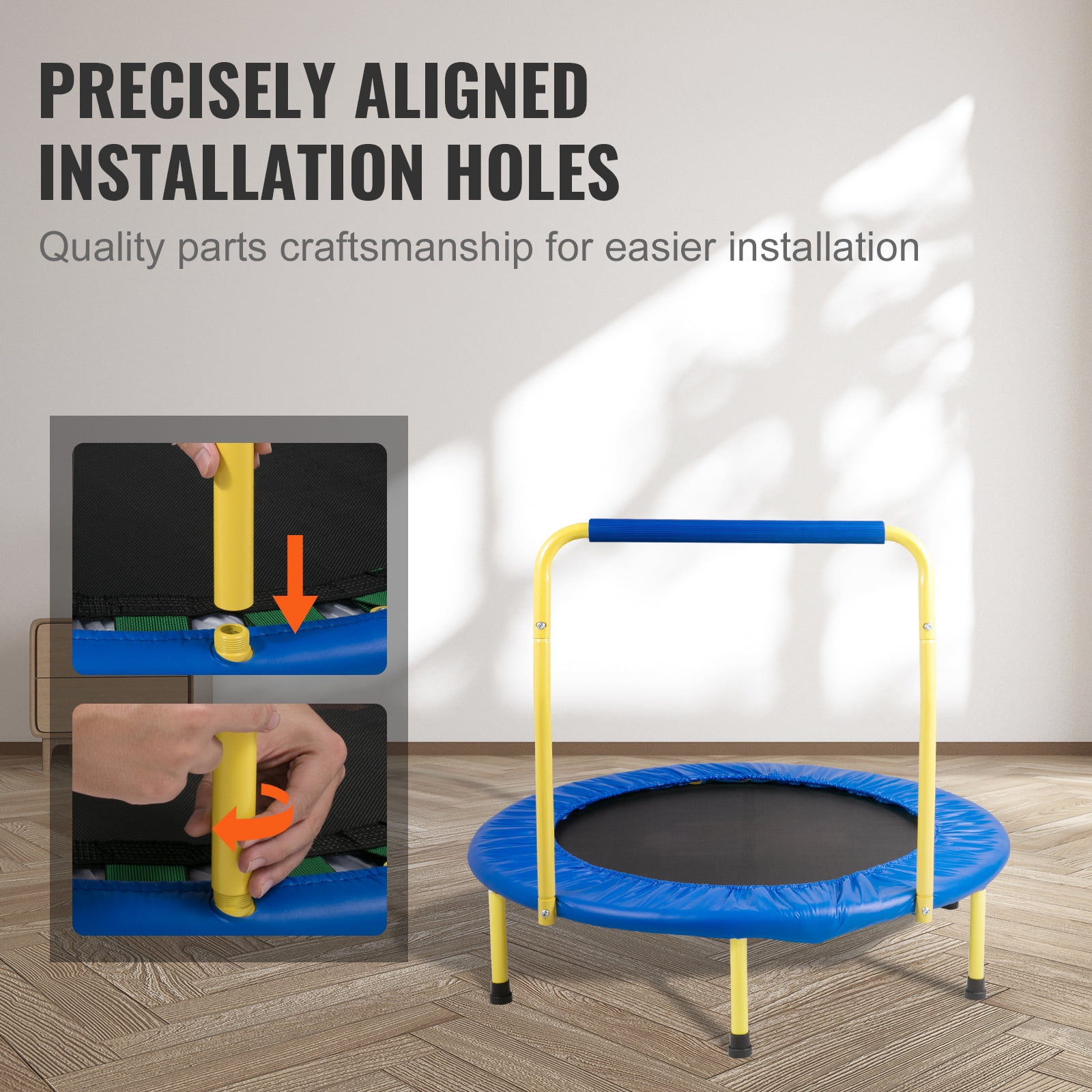 KFFKFF Kids Trampoline with Handle, Indoor Outdoor Foldable Mini Rebounder for Toddlers (Black, 36 in) x7dos
