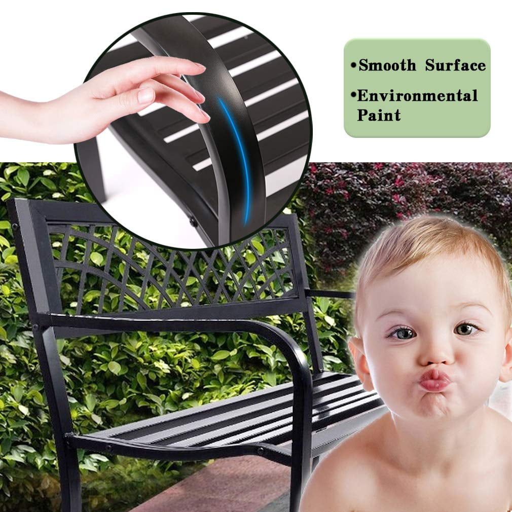 FDW Outdoor Durable Steel Garden Bench, Rust-Resistant Patio Seating (Black, 45.5 in x 21.7 in x 30 in) q5cvc