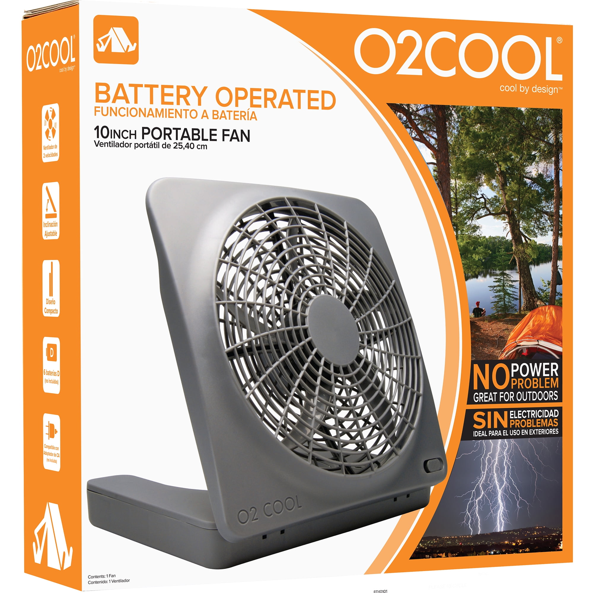 O2COOL Portable Camping Fan, Adjustable Desktop Cooling Fan (Grey, 10 in) oglzr