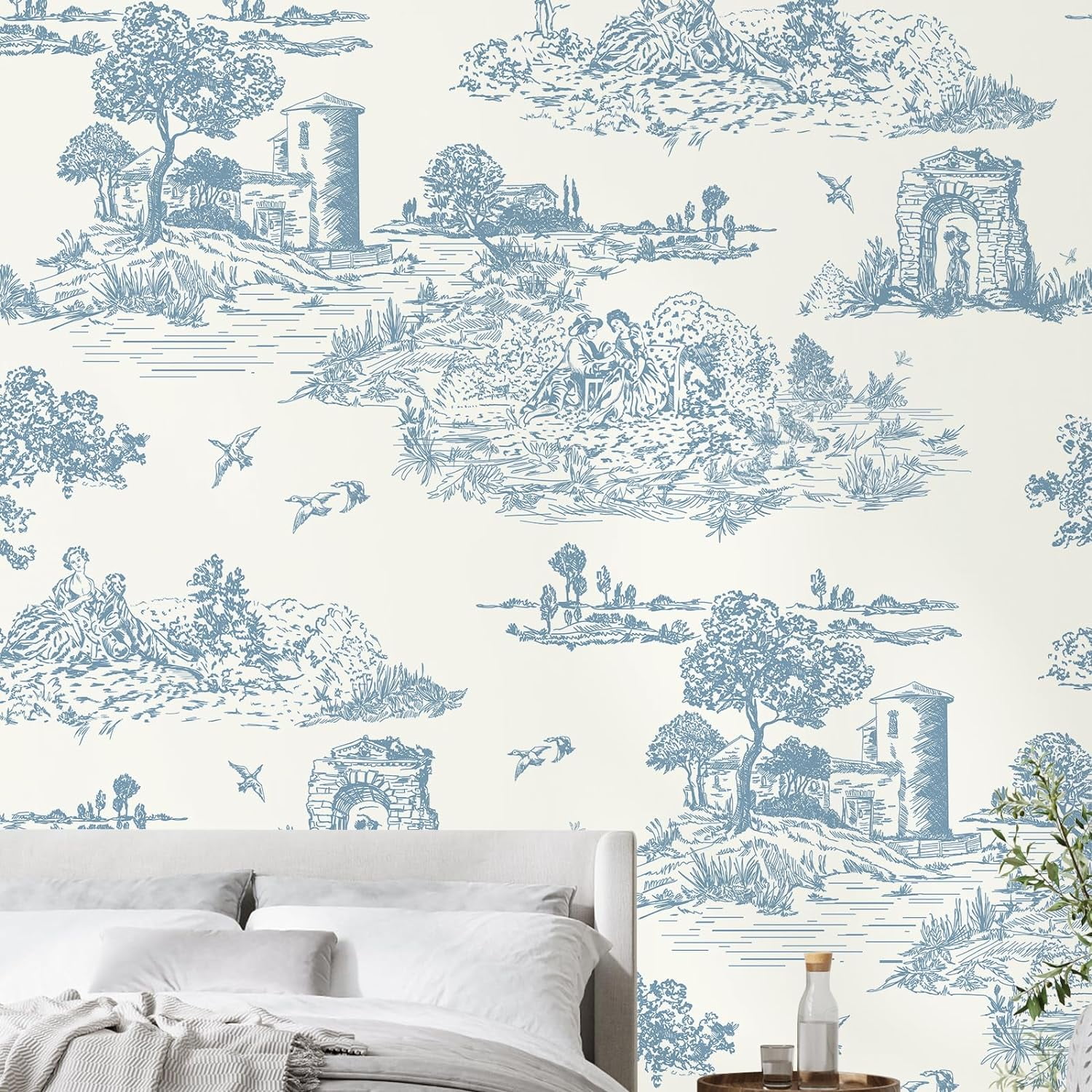 DAZLUTE Peel and Stick Wallpaper, Removable Self-Adhesive Mural Contact Paper for Home Decor (Blue and White, 17.7 in x 394 in) ws0sh