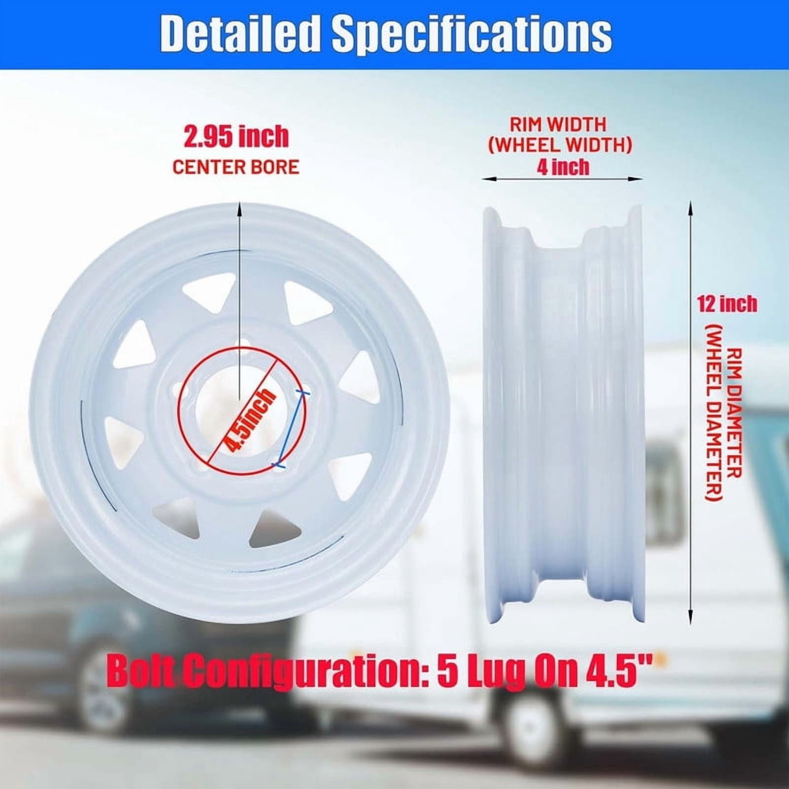 Tropow 2-Pack Trailer Tire & Wheel Assembly (4.80-12, 5-Lug 4.5 in Bolt Pattern, Load Range C, 12 in Rim) nr8p2