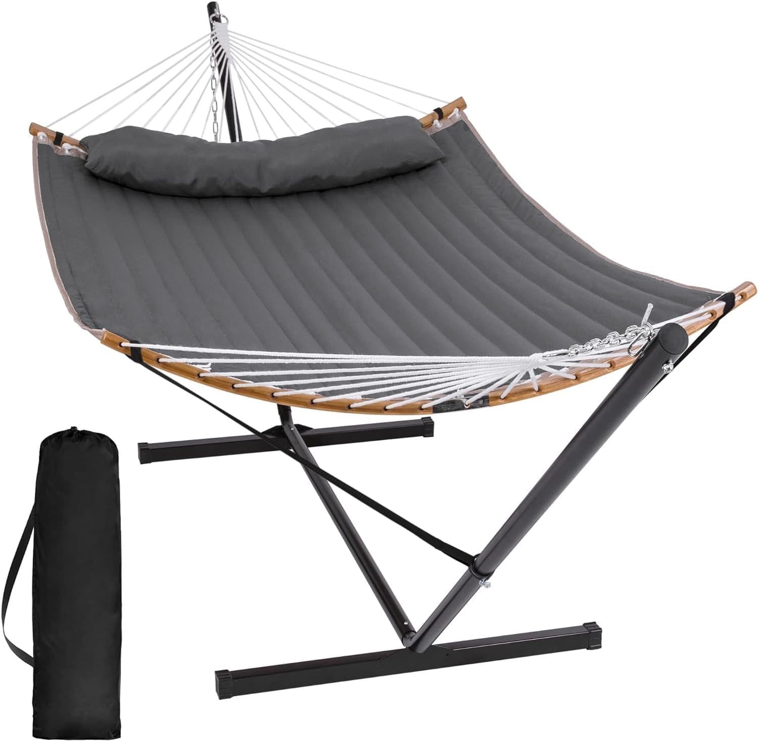 SUNCREAT Double Portable Hammock with Stand (2 Person, Dark Gray, 55 in) s08ib