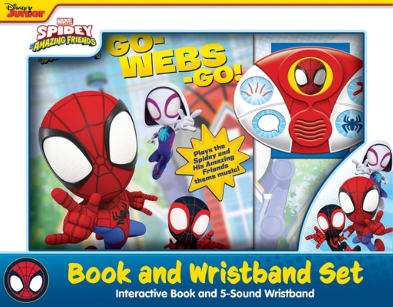 PHOENIX INTL Disney Junior Marvel Spidey and His Amazing Friends Go-Webs-Go! Interactive Book and Sound Wristband Set (Hardcover) 6ddpl