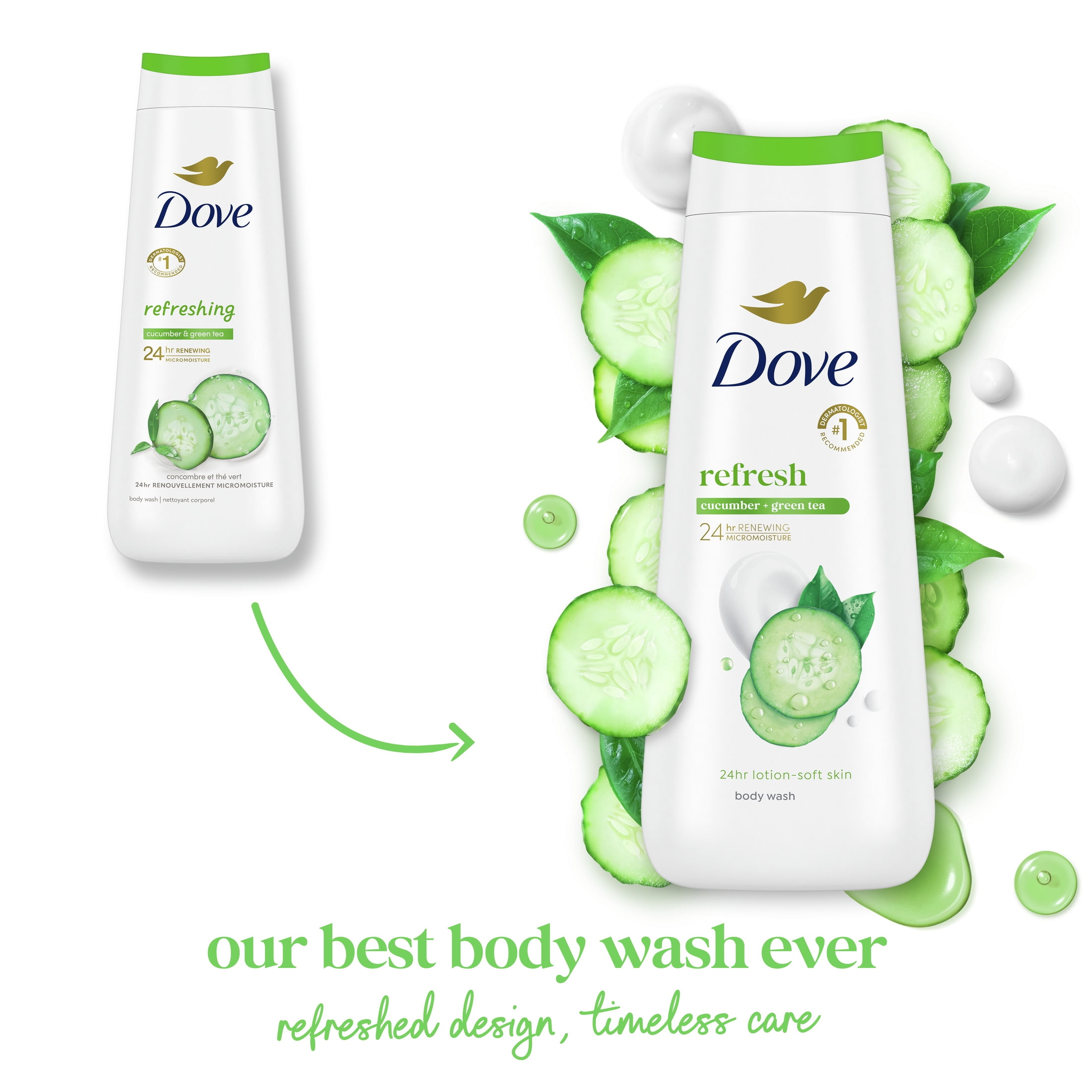 Dove Refreshing Cucumber and Green Tea Body Wash Moisturizing Skin Cleanser (Green, 3 Pack of 20 oz) qqjio