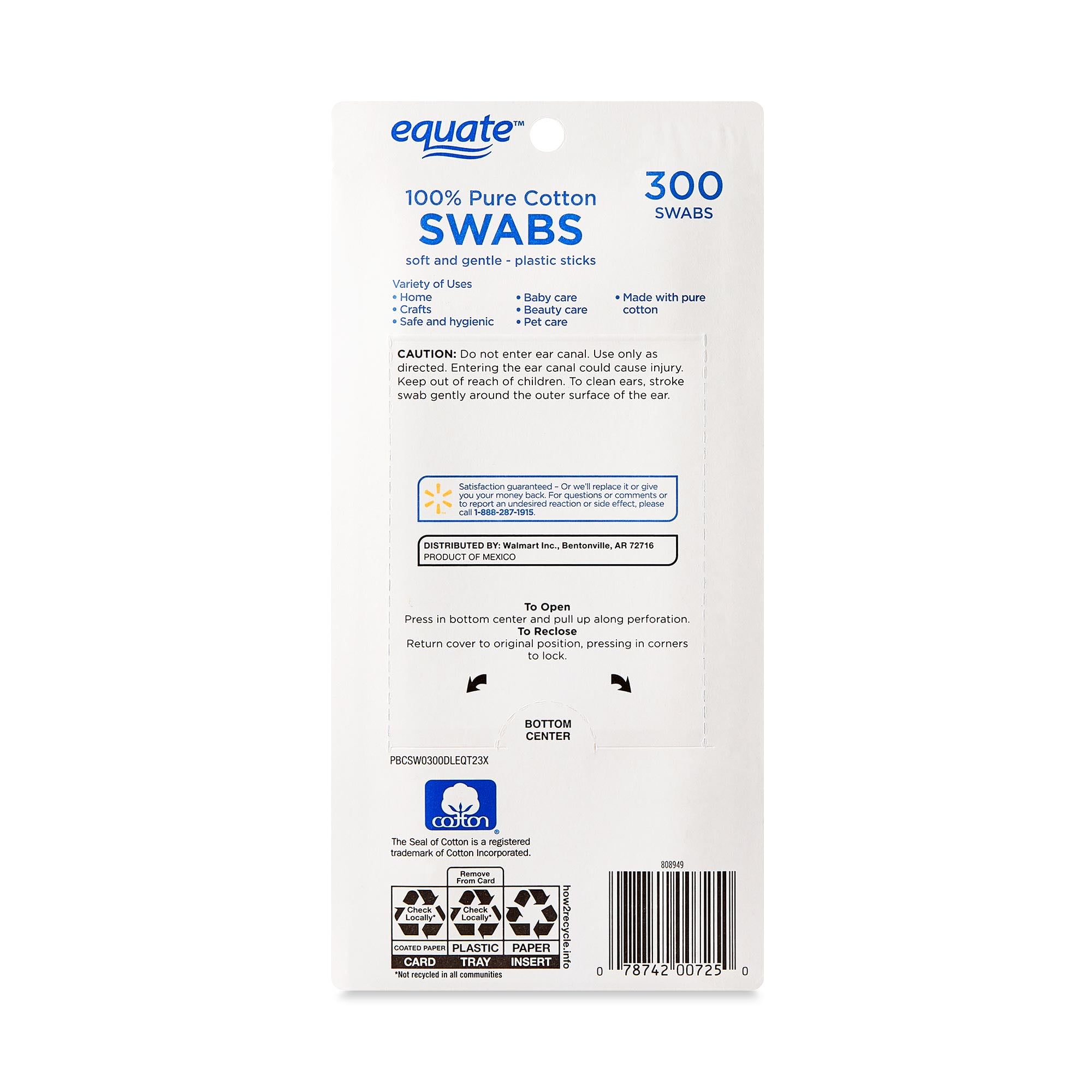 Equate Cotton Swabs, Soft and Hygienic Dual-Tip Applicators (12 Pack, 3600 Count Total) nm2vw