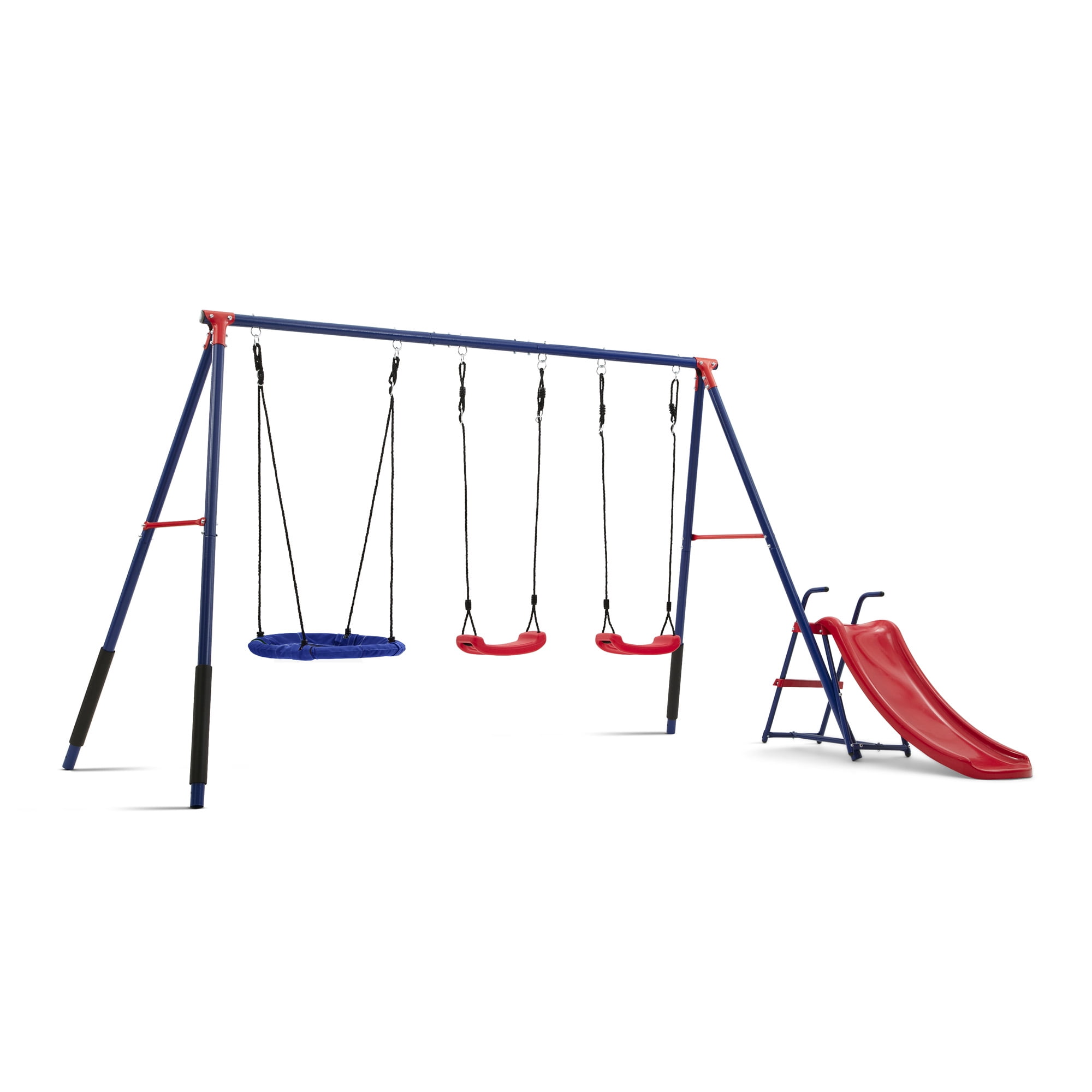Delta Children FunZone Outdoor Metal 4-Piece Swing Set (Blue/Red, 109.4 in W x 54 in D x 68.9 in H) bfc6b