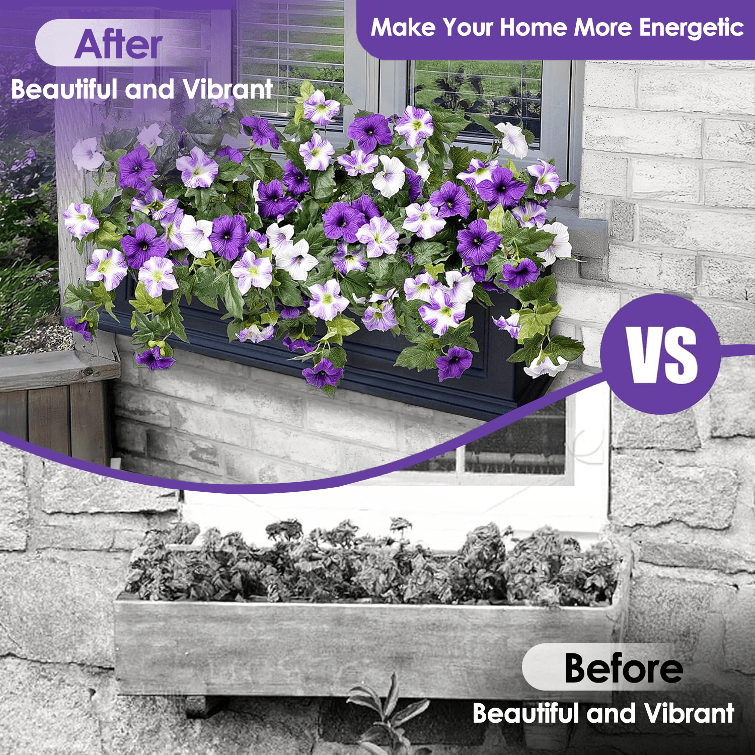 Inadays Artificial Petunia Flowers UV Resistant Faux Plants for Indoor and Outdoor Decor (Purple, 2 Pack, 24 in x 21 in) 4zlji