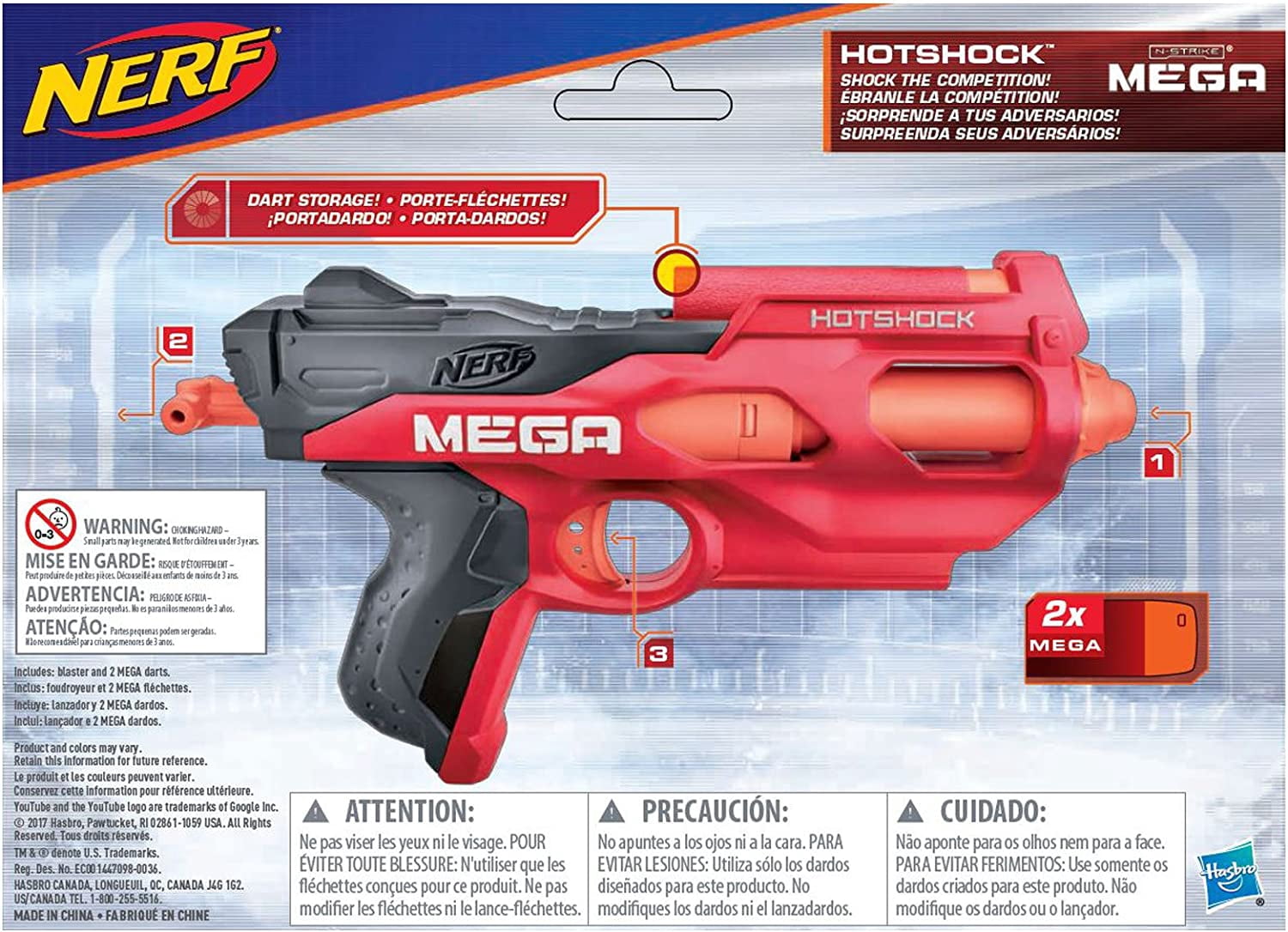 Nerf N-Strike HotShock Blaster, Mega Dart Launcher with Storage (Red, 1 Blaster) 9kmyr