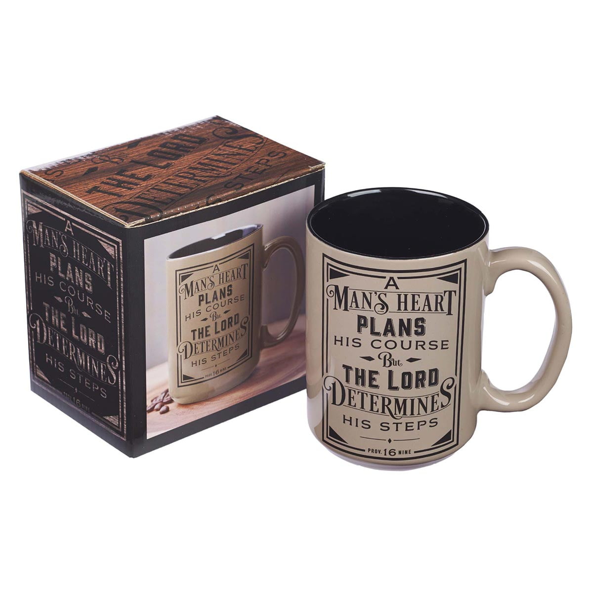 Christian Art Gifts Ceramic Coffee Mug, Proverbs 16:9 Inspirational Bible Verse Drinkware for Men (Café Brown, 14 fl oz) 8oaaa