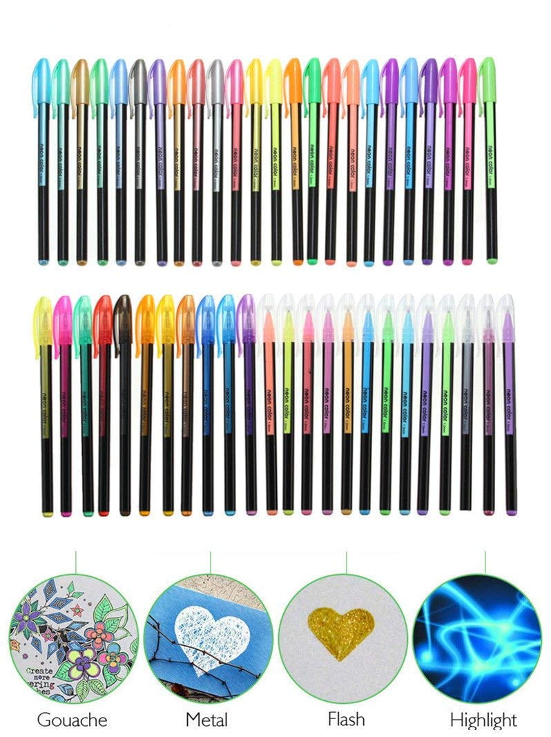 Aierliusa Glitter Gel Pen Set, Smooth Writing Art Pens for Drawing and Coloring (Assorted Colors, 60 Count) w99dr