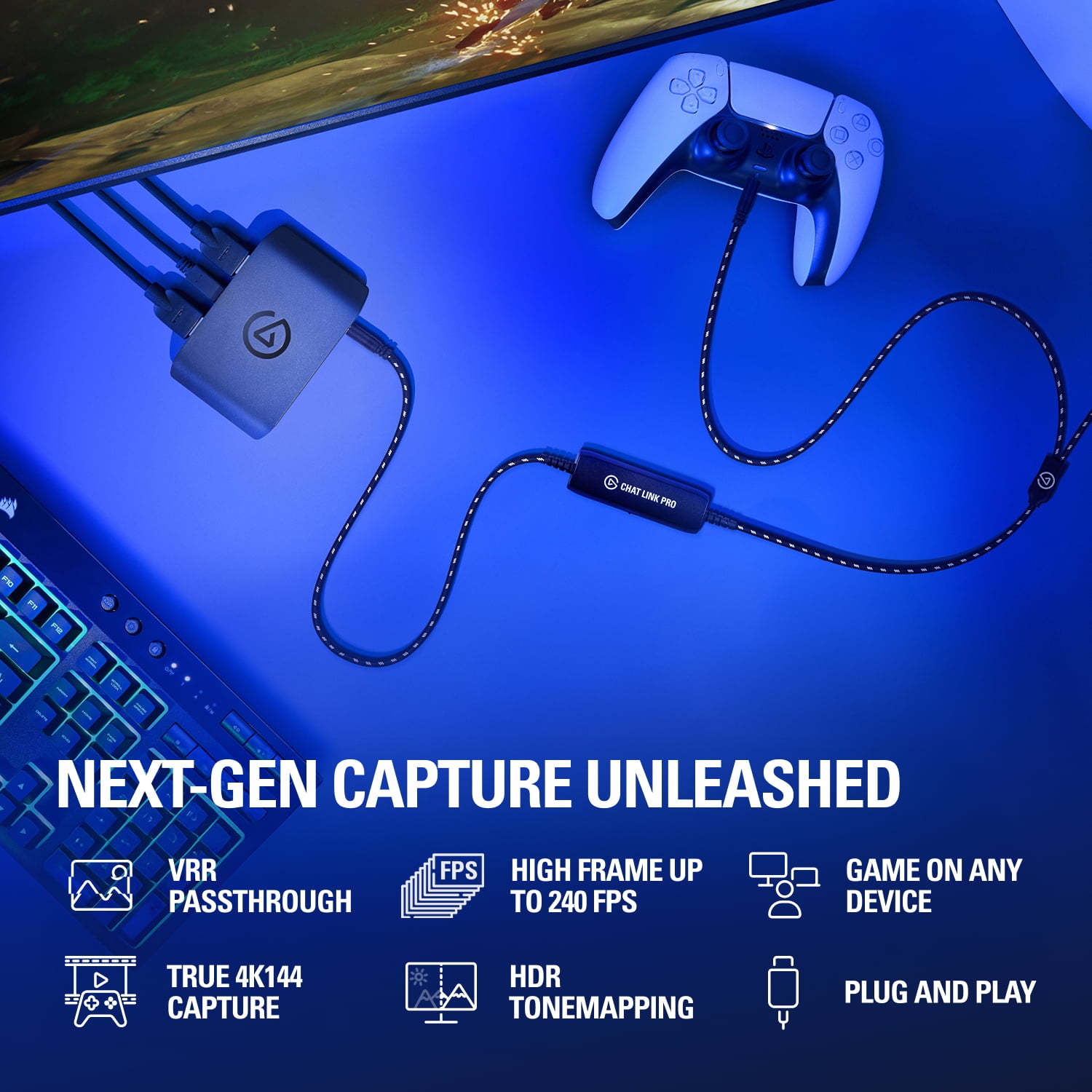 Elgato Game Capture 4K S External Video Capture Card with Chat Link Pro (4K60 HDR10, VRR Passthrough, 1 Pack) wf5n0