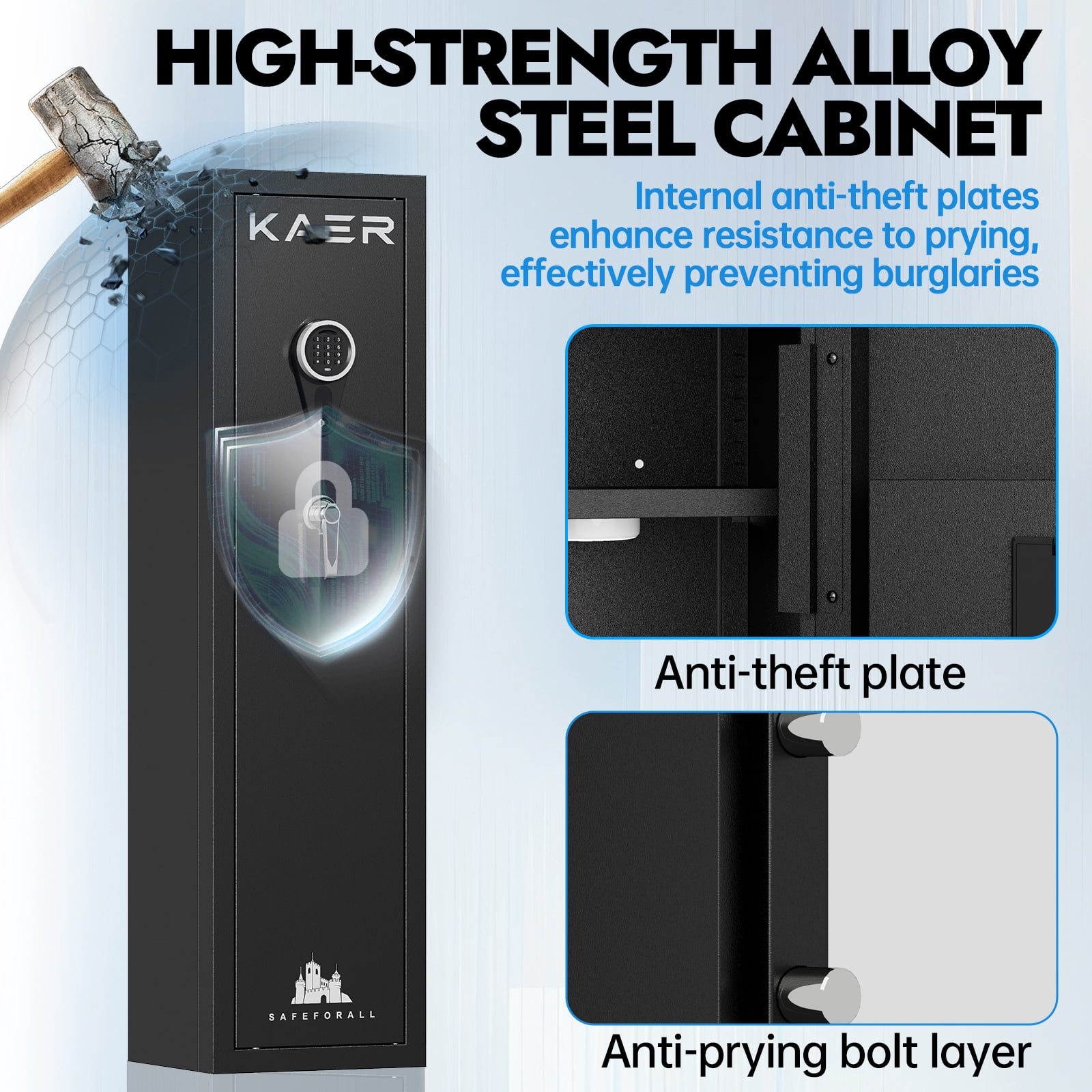 KAER Rifle and Pistol Security Cabinet, Quick Access Steel Safe with Removable Shelf (Black, 11.81 in x 13.78 in x 51.97 in) 6v7wc