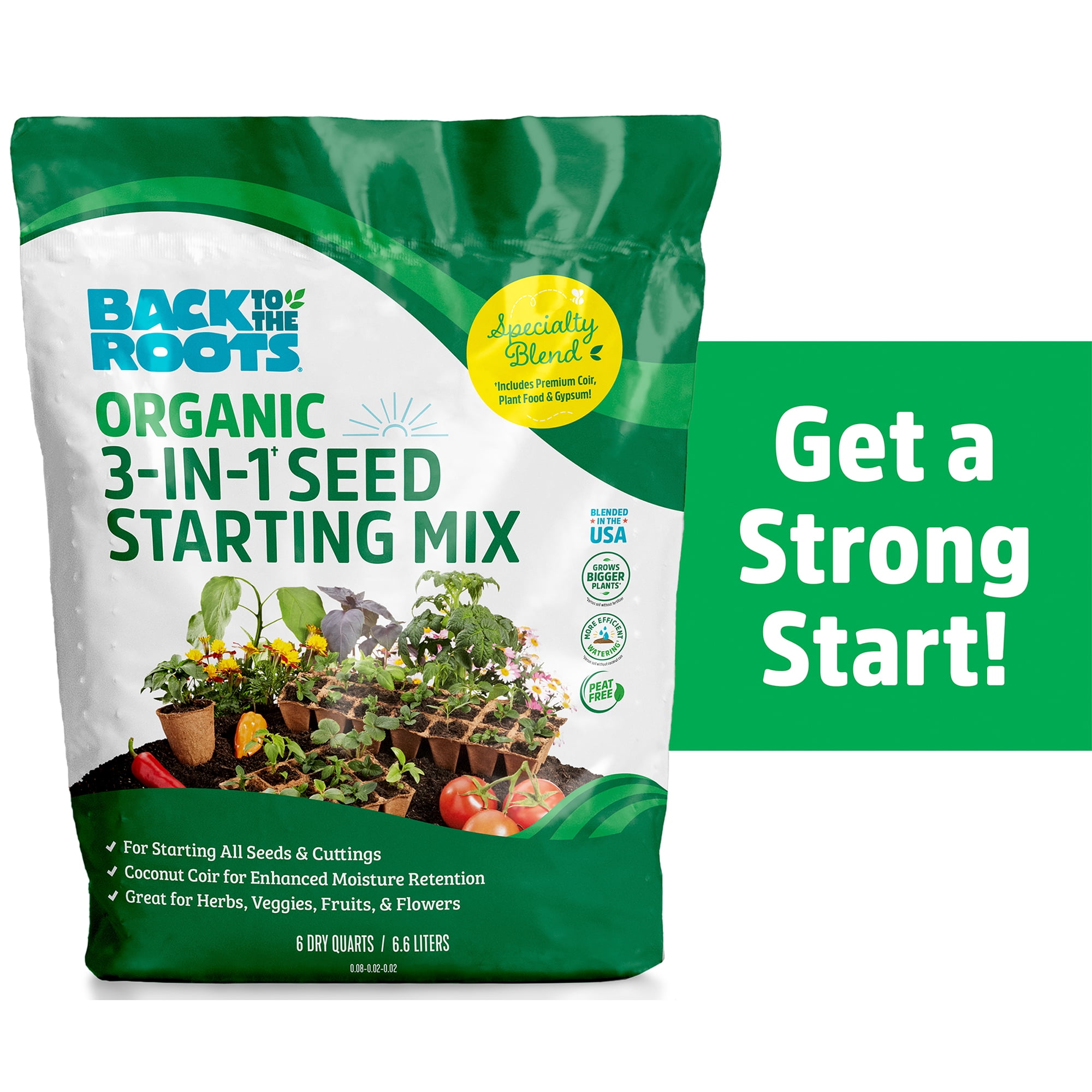 Back to the Roots Organic Seed Starting Mix, Premium Soil Blend for Seedlings (6 qt) uf64f