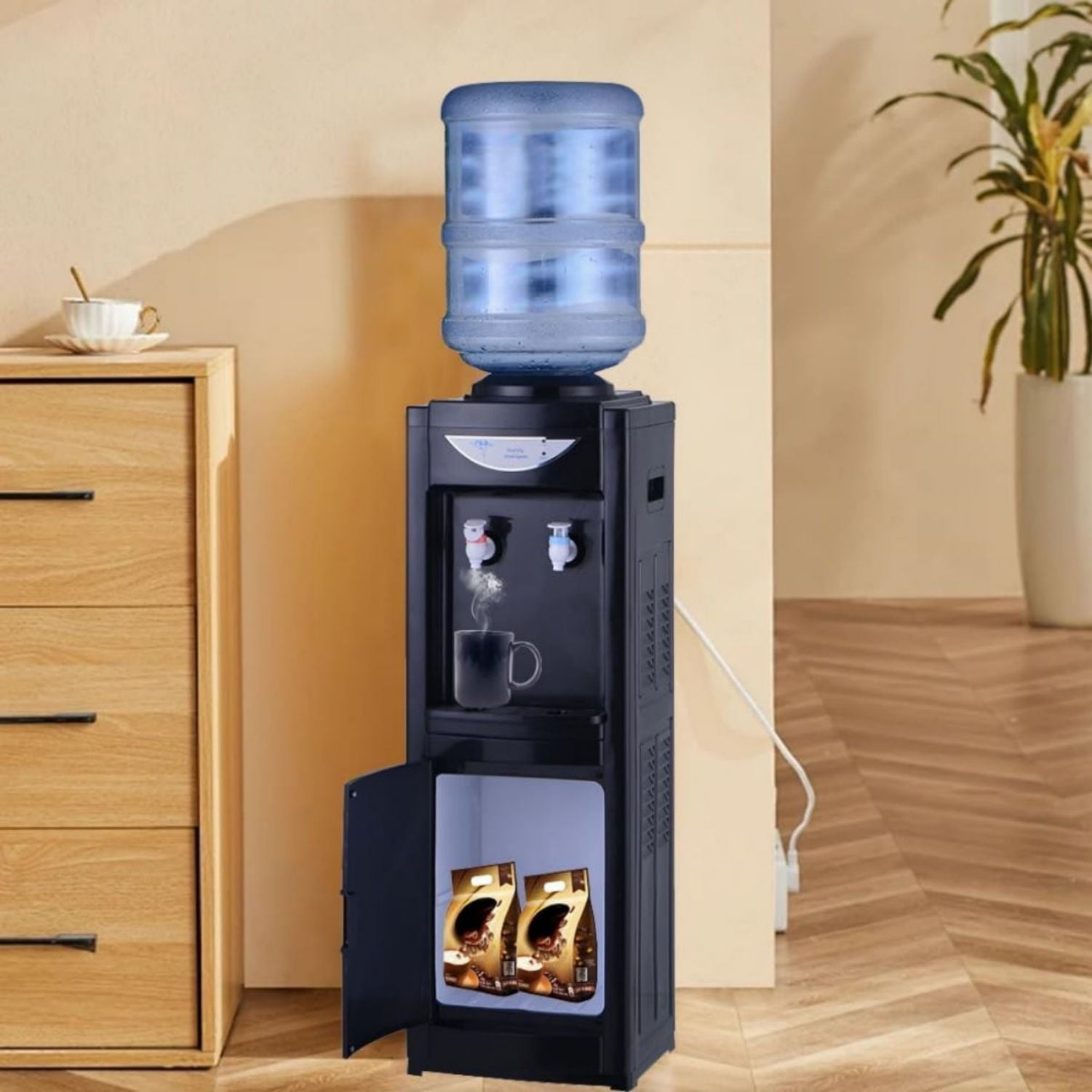 LUVCMFT Top Loading Water Dispenser with Storage Cabinet and Child Safety Lock (Black, 5 Gallon Capacity) dl1n7
