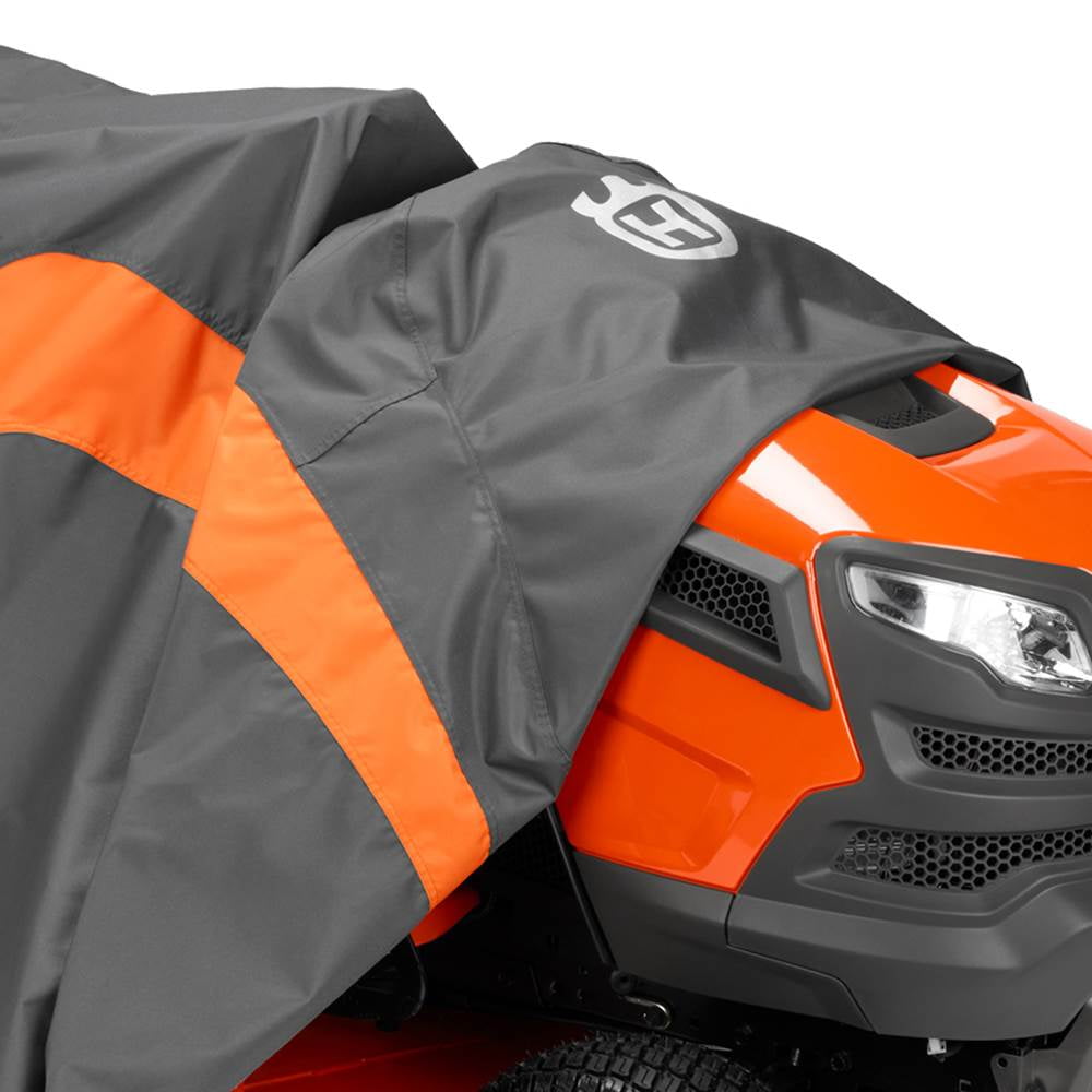 Husqvarna Riding Lawn Mower Cover for 54 in Deck, Heavy Duty Weather-Resistant Protection (Gray and Orange) s3v0m
