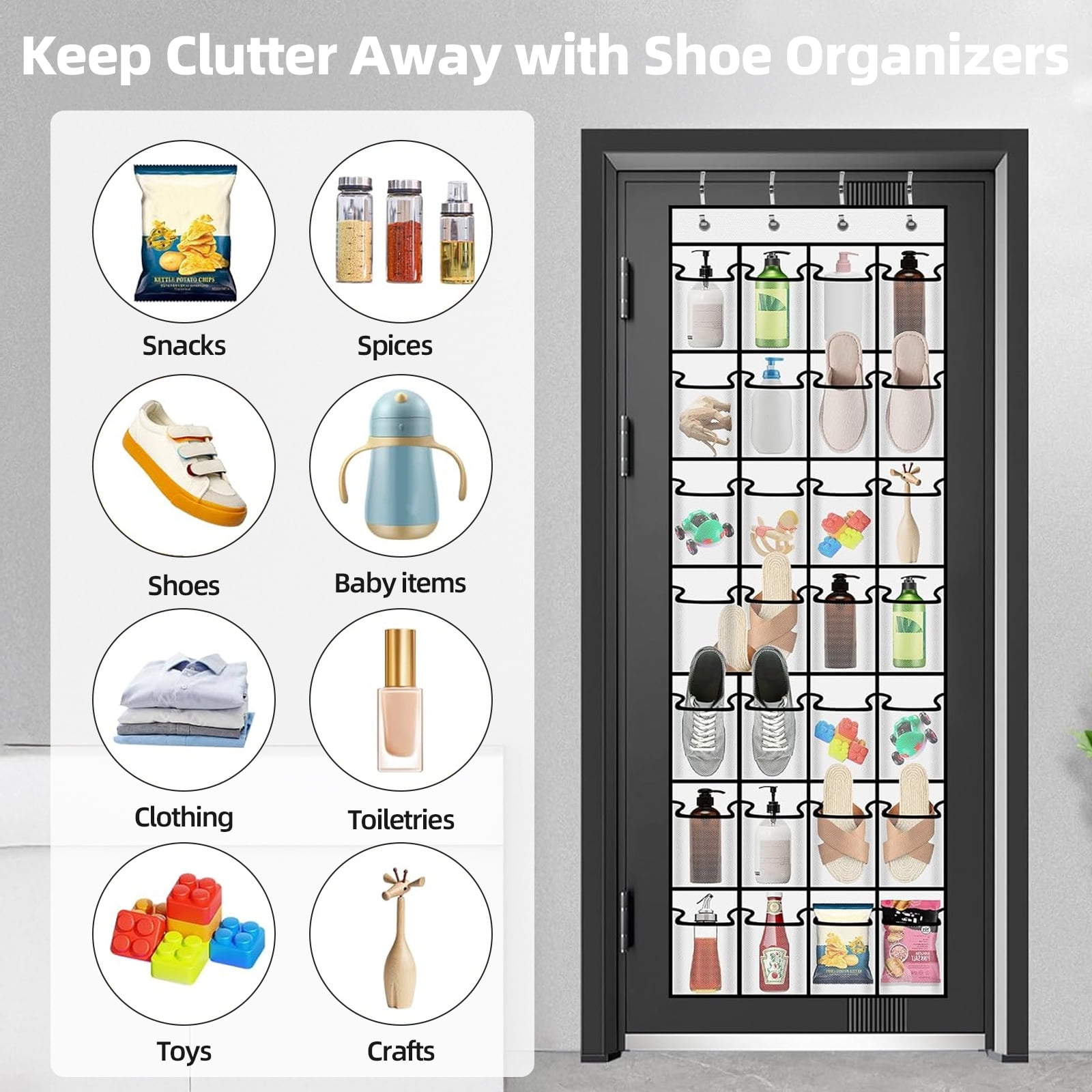 Torio Over the Door Shoe Organizer, 28 Large Breathable Pockets, Hanging Closet Storage for Small Spaces (White, 28 Pockets) hdib9