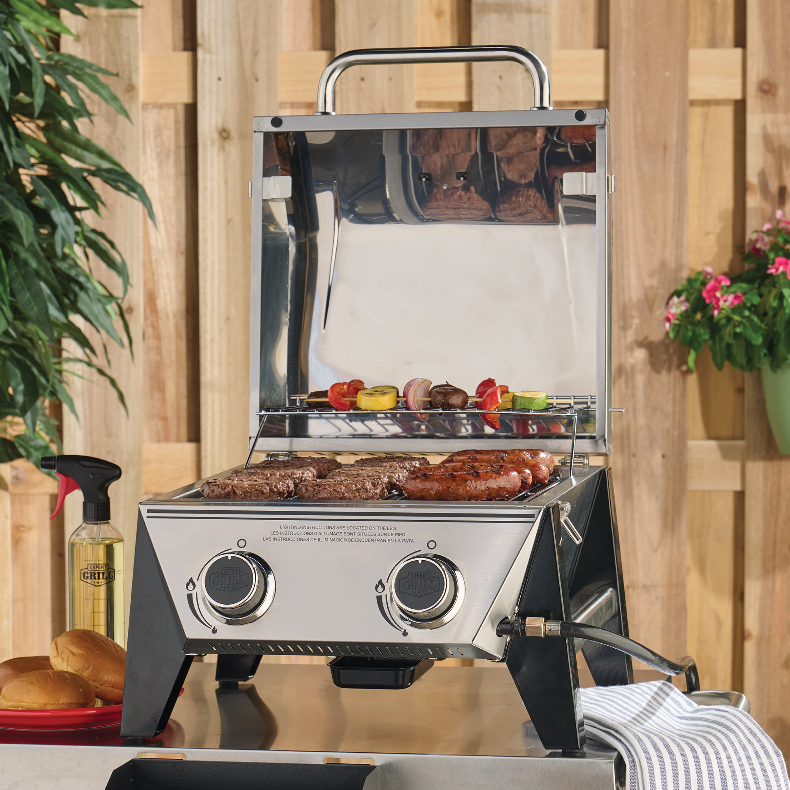 Expert Grill 2-Burner Tabletop Gas Grill, Portable Stainless Steel Outdoor Cooking Station (273 sq in) 4vgeq