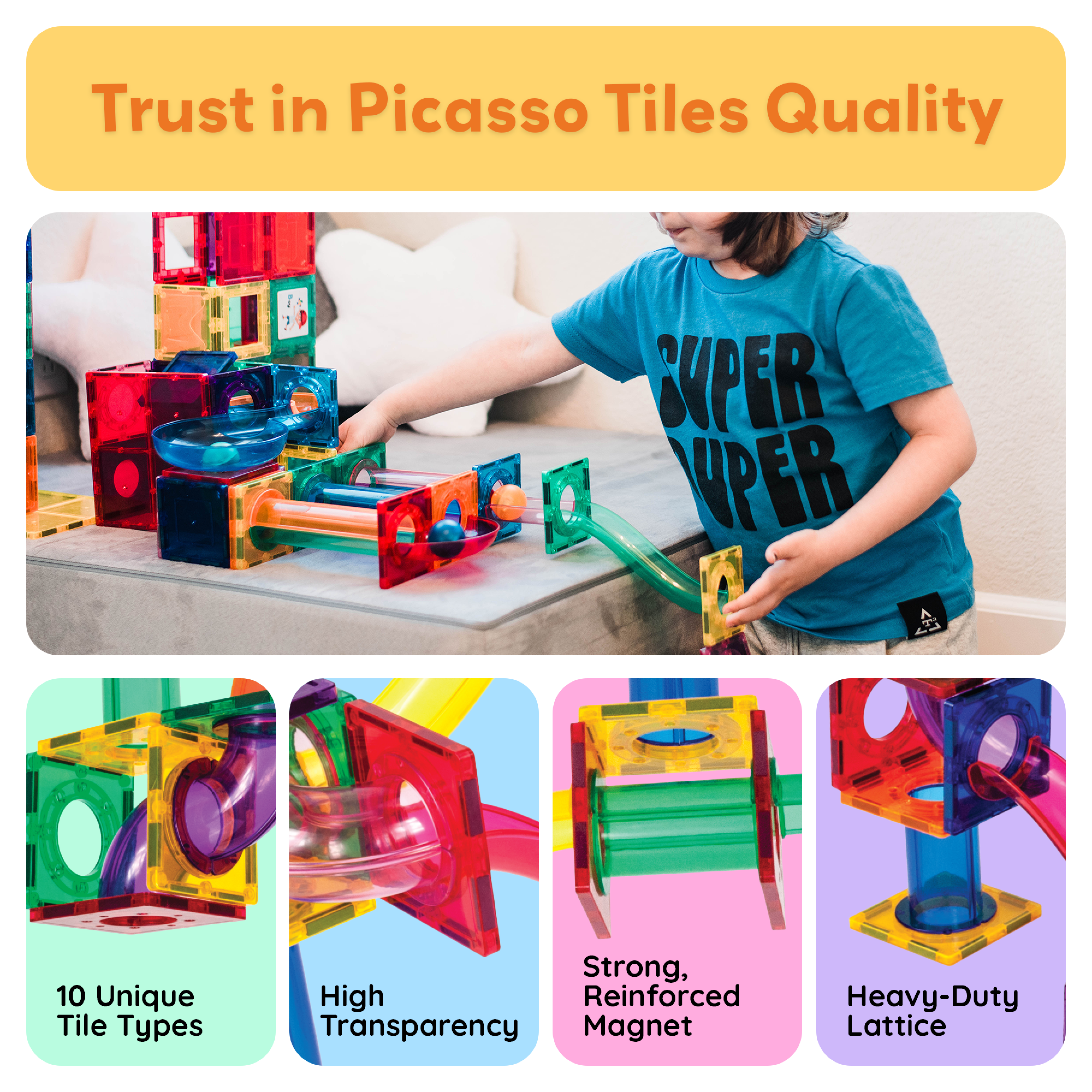 PICASSO TILES Marble Run Magnetic Building Blocks STEM Educational Race Track Set (71 Pieces) hrskg