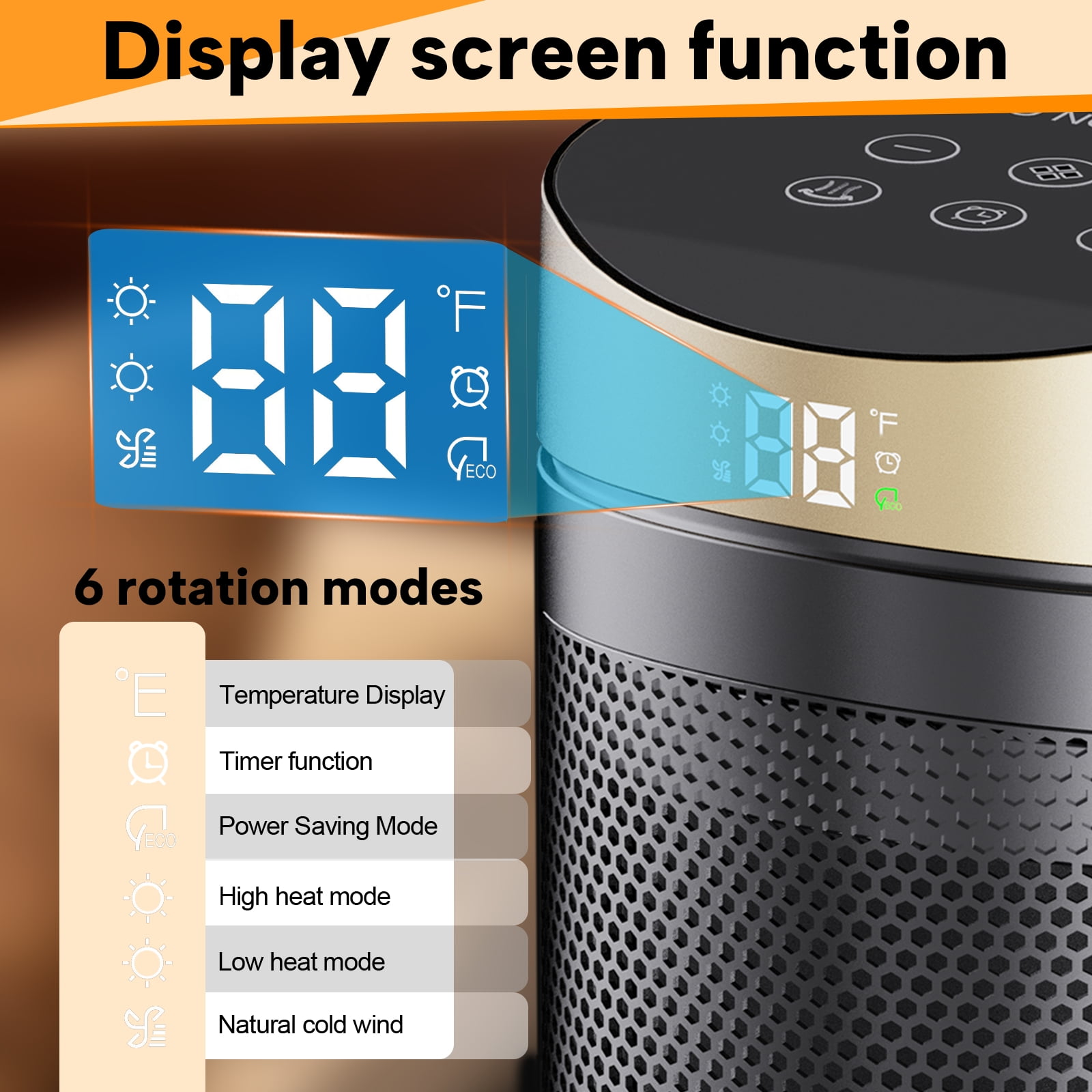 HJDWQN Electric Space Heater for Indoor Use, 1500W PTC Ceramic Heater with Remote Control, 6 Heating Modes, Rapid Heating (Black, 1 Unit) coegh