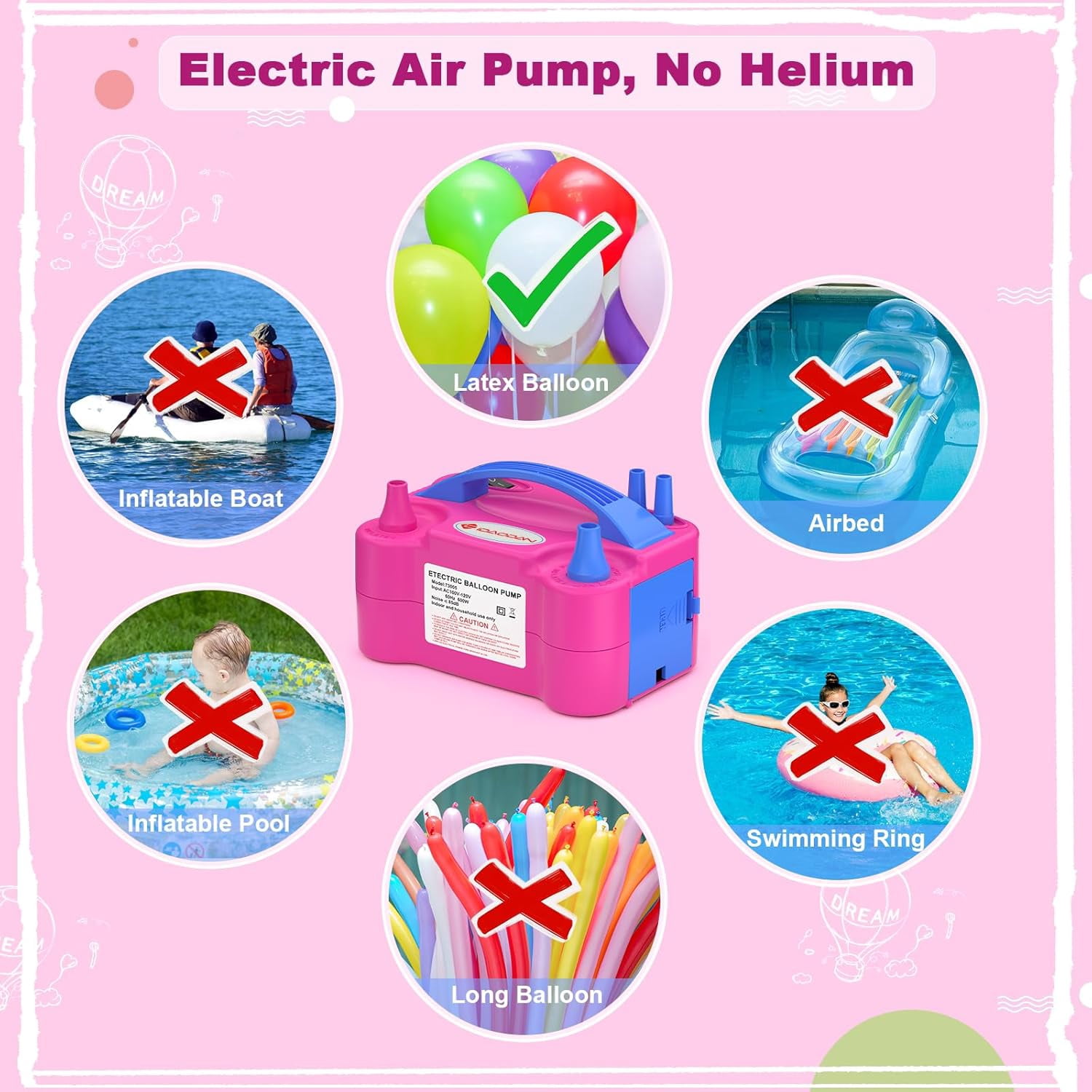 IDAODAN Electric Balloon Pump, Dual Nozzle High-Speed Air Inflator for Party Decorations (Red) zn2jk