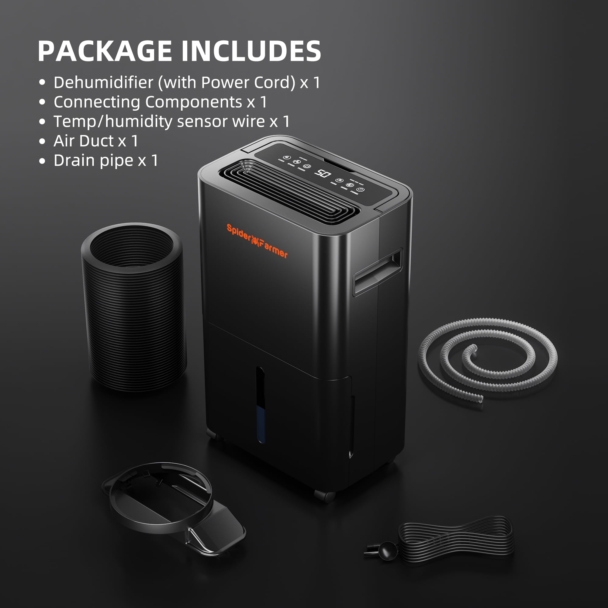 Spider Farmer 32 Pint Dehumidifier with Continuous Drain Hose for Grow Tents and Indoor Gardens (Black, 32 Pint) b0huz