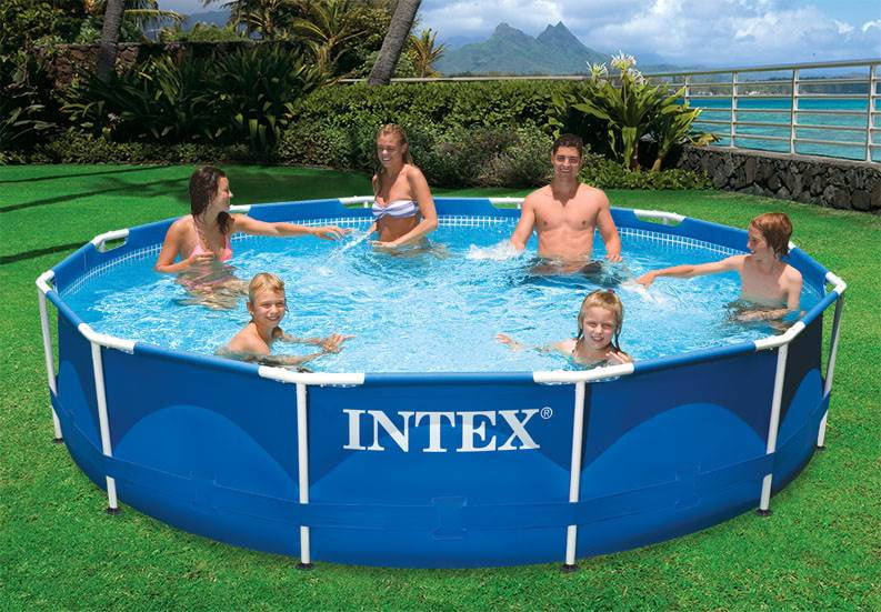 Intex Metal Frame Above Ground Round Family Swimming Pool Set with Filter Pump (Blue, 12 ft x 30 in) 4xd01
