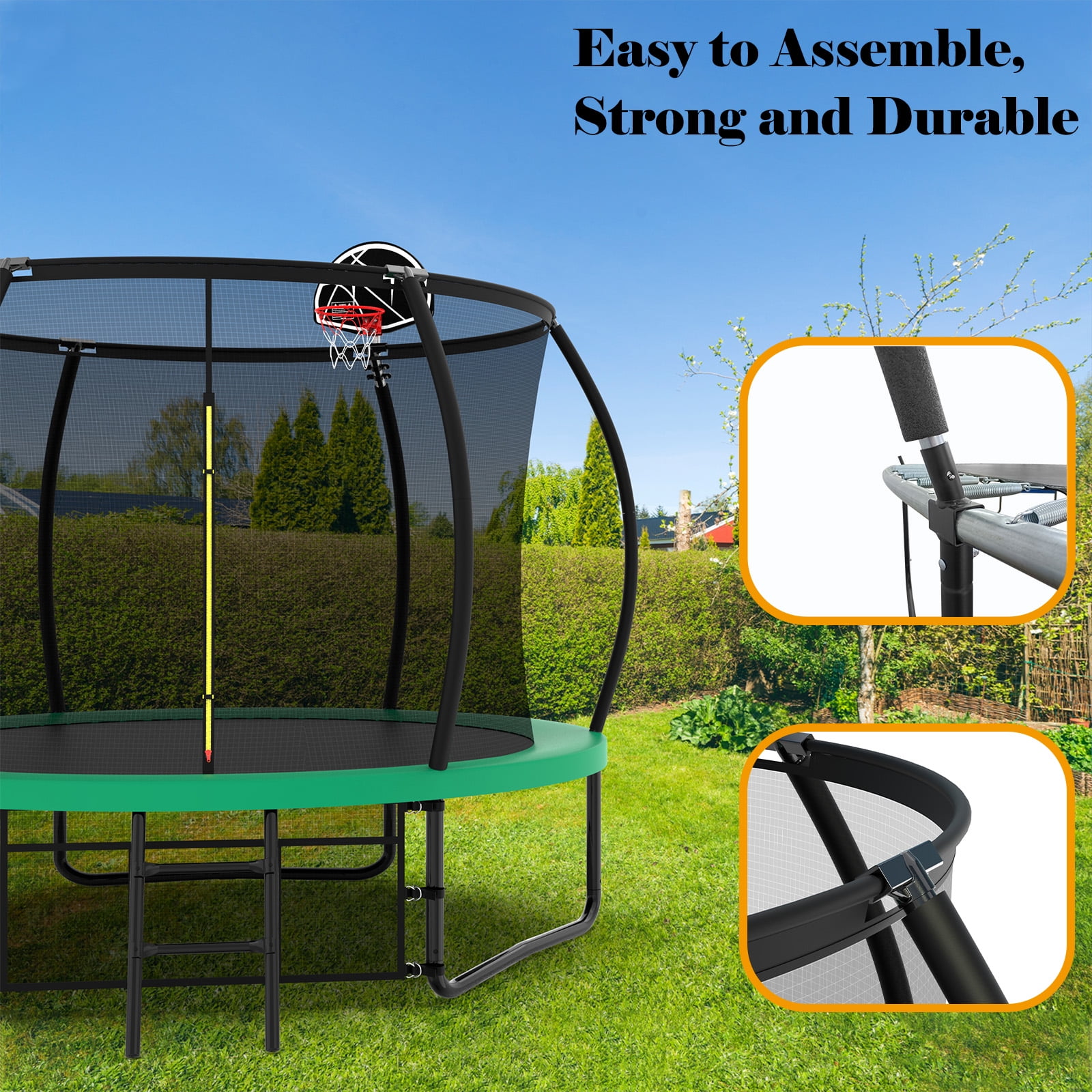 Euroco Outdoor Trampoline with Basketball Hoop and Two-Step Ladder (Green, 10 ft) 43zwe