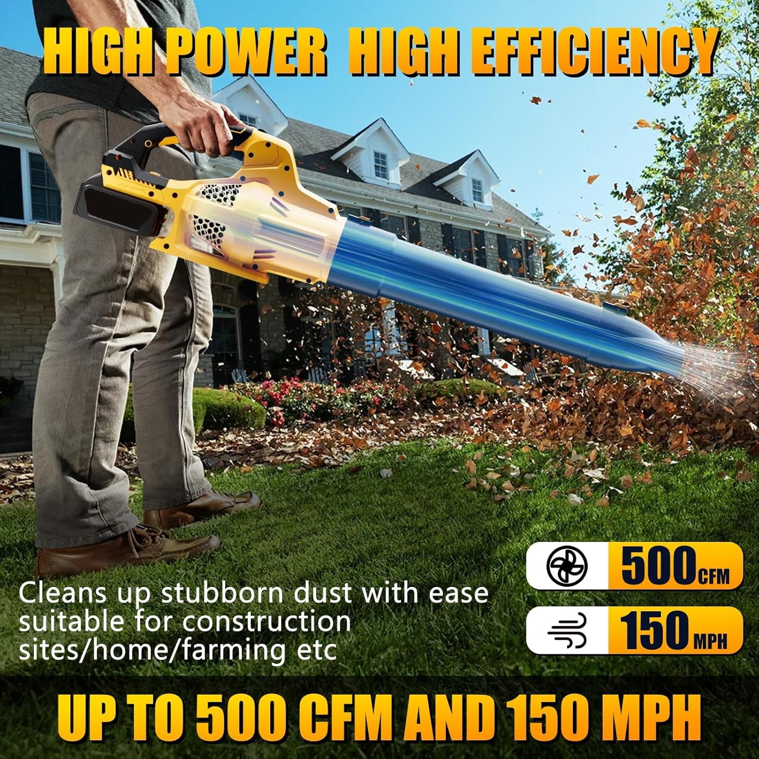 BN-LINK Cordless Leaf Blower, 20V Electric Power Sweeper with 6 Speed Settings (Yellow, 4 lb) qwo0d